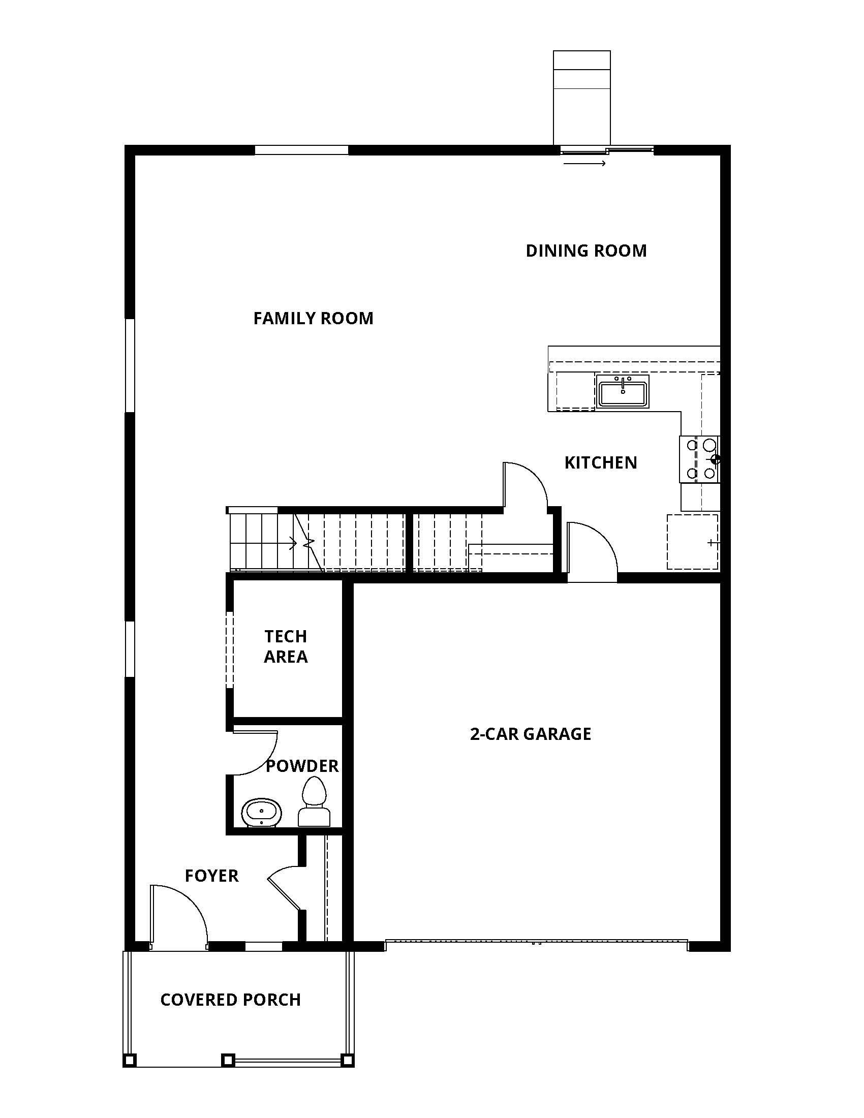 The first floor of the St. Vtain has the chef ready kitchen and spacious family room.