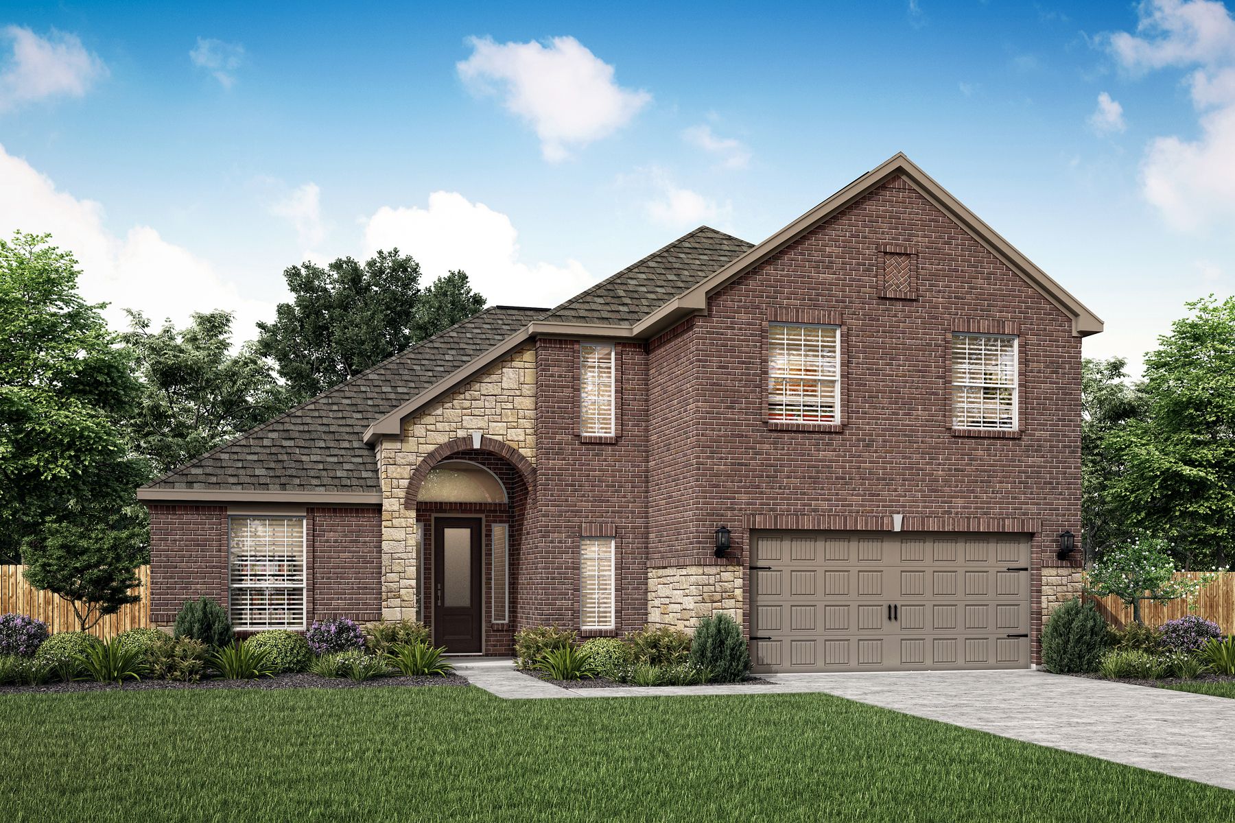 Two story home with brick and front yard landscaping