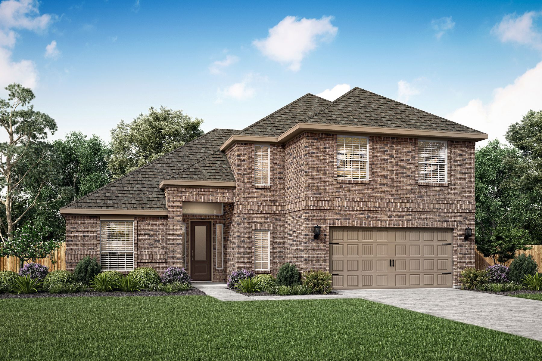 Two story home with brick and front yard landscaping