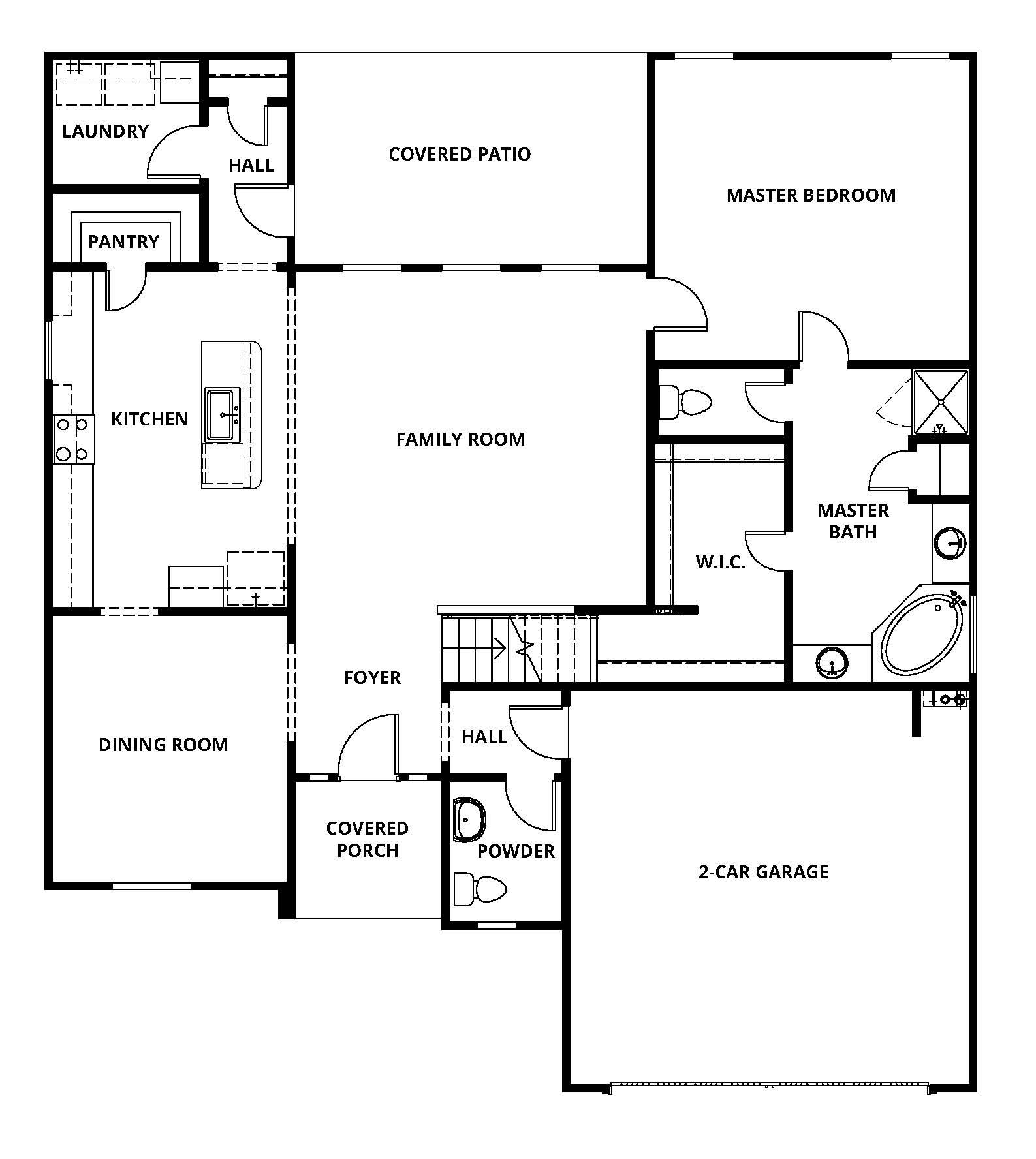 First story of the Marquette with a spacious family room and a covered porch and patio