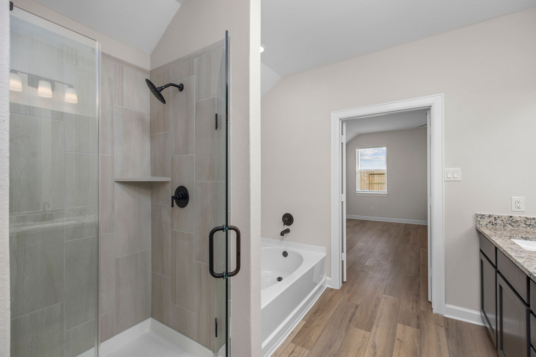 The step in shower and soaking tub in the master bathroom!
