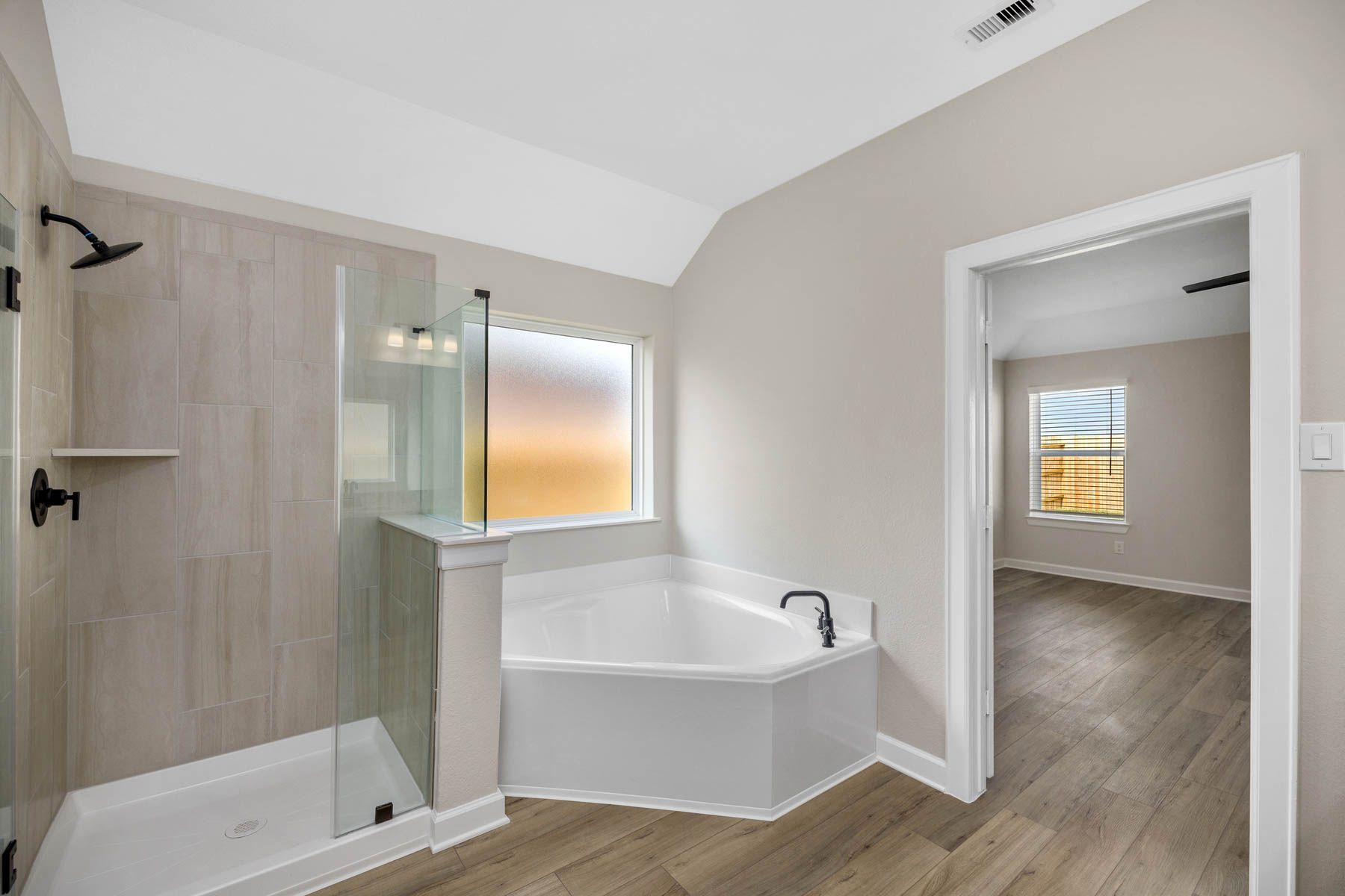The step in shower and soaking tub in the master bathroom!
