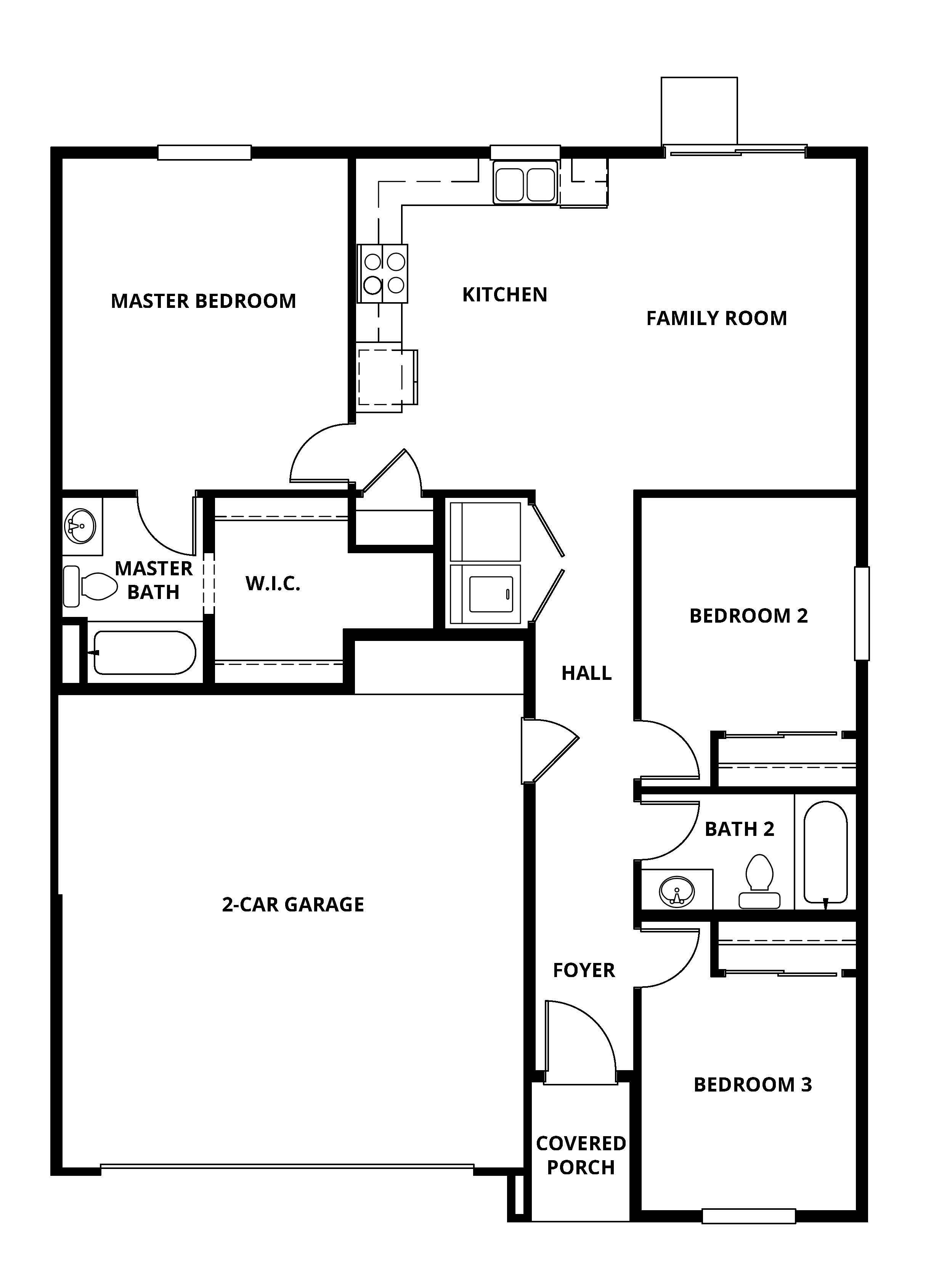 The Avila is a single story plan with a spacious family room and chef ready kitchen.