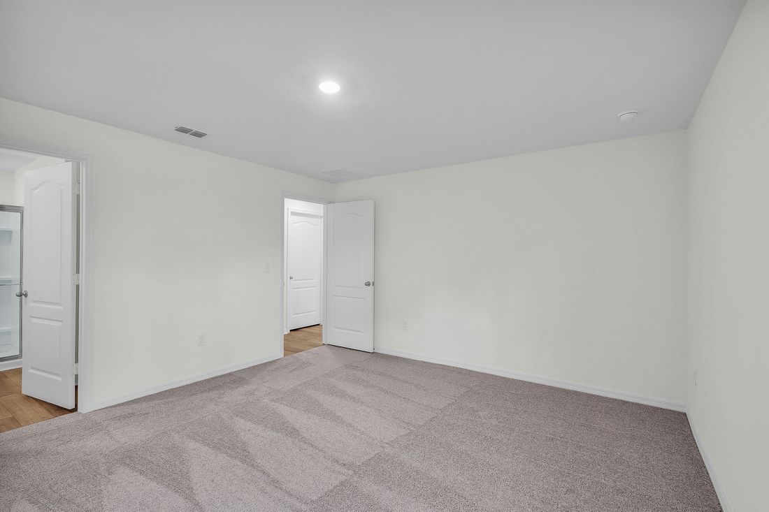 The master bedroom is spacious and has a walk in closet and bathroom attached