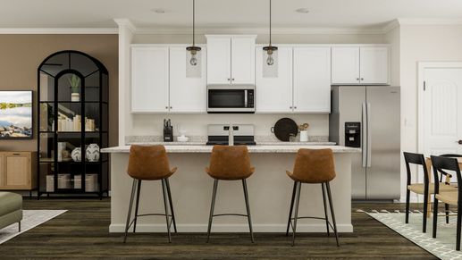 Stainless steel kitchen appliances are included