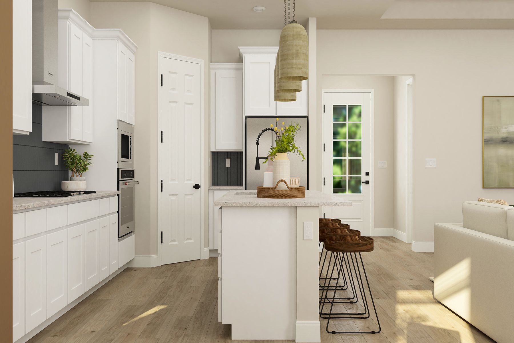 The kitche includes stainless steel appliances