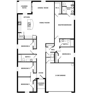 Massive one-story plan with five bedrooms, three full bathrooms and a great amount of entertainment space.