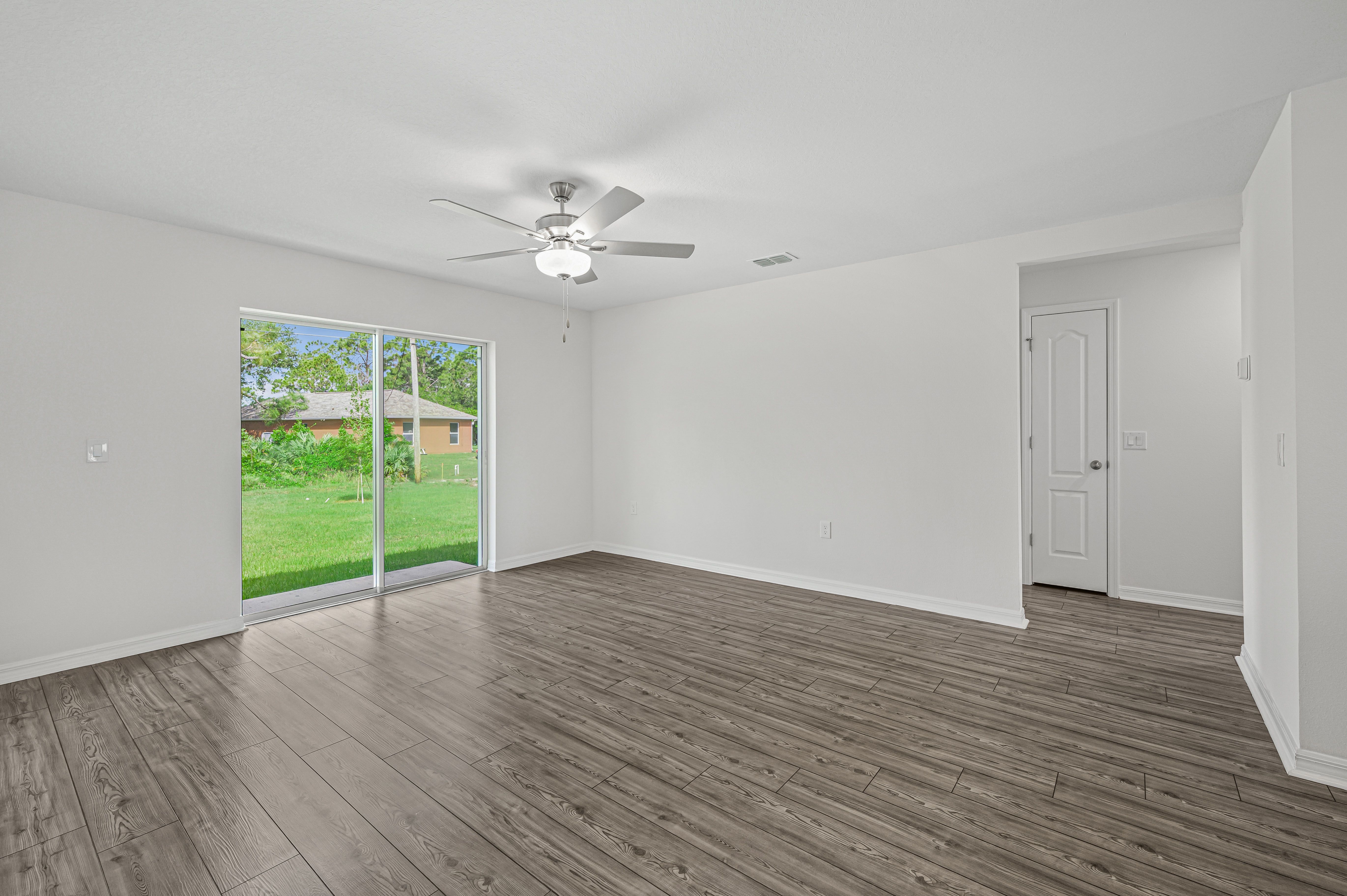 The family room is spacious and opens up easily to the dining room
