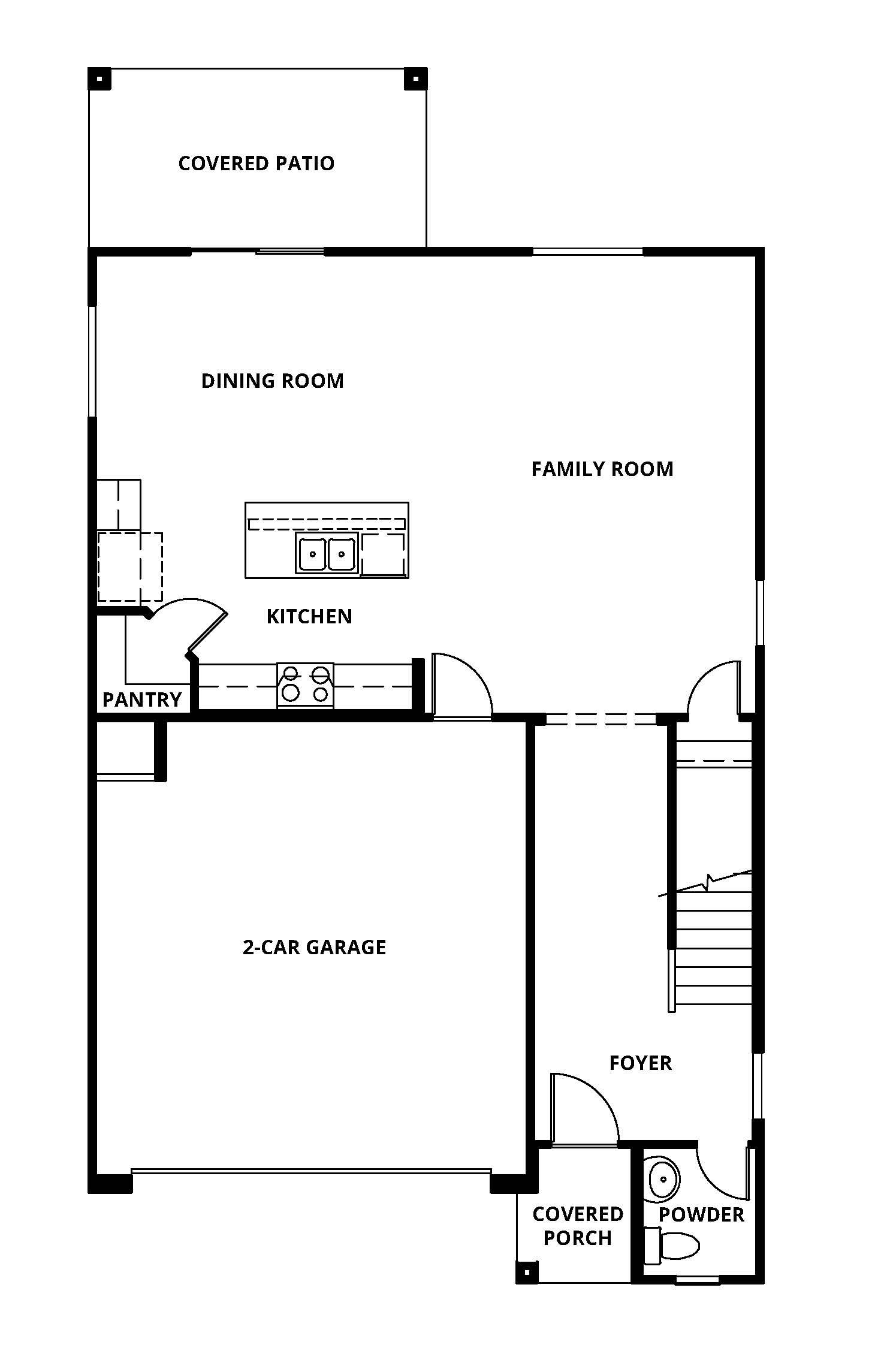 The first floor of the Mesquite has a chef ready kitchen and spacious family room.