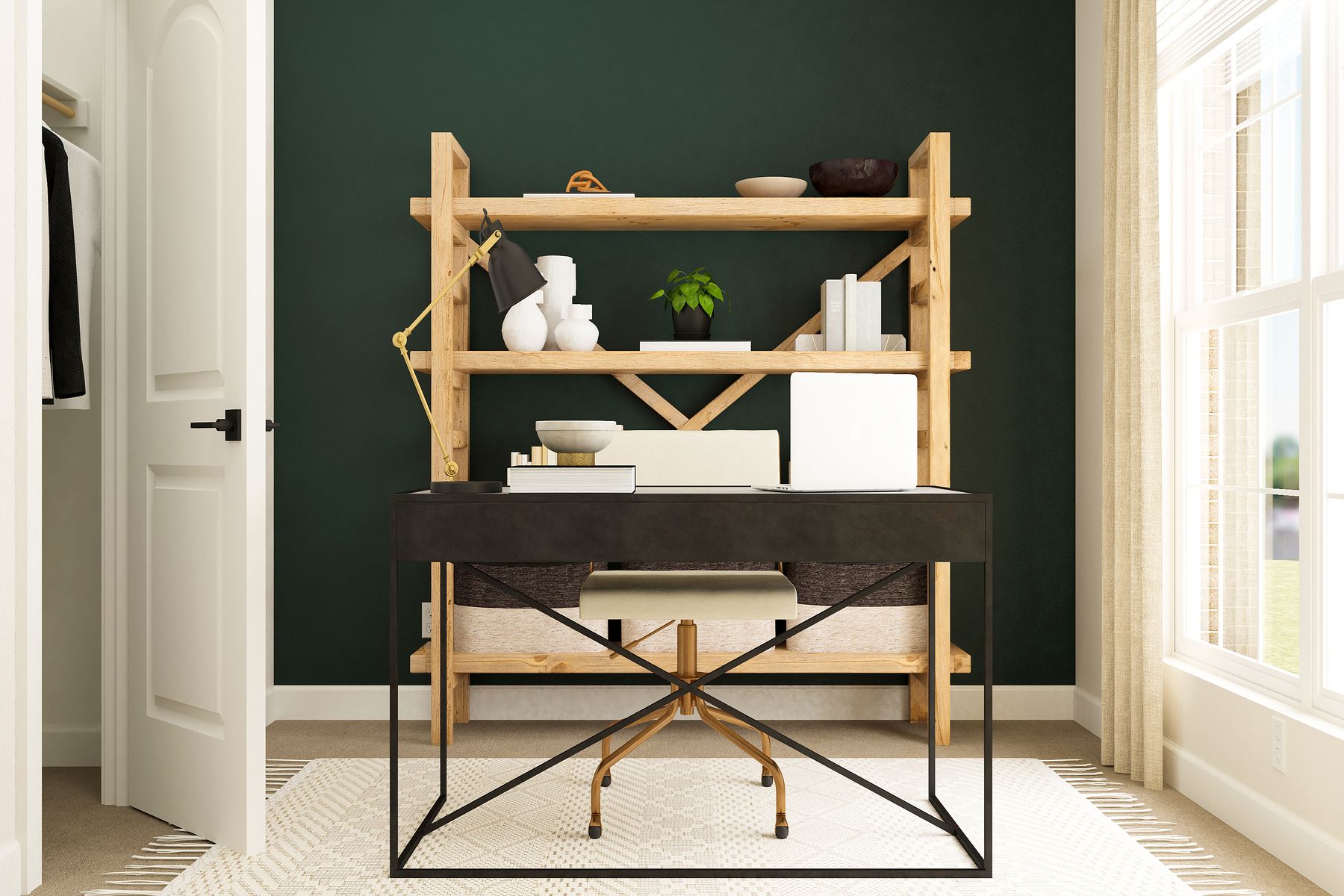 This home has four rooms that can be used as work spaces or bedrooms.