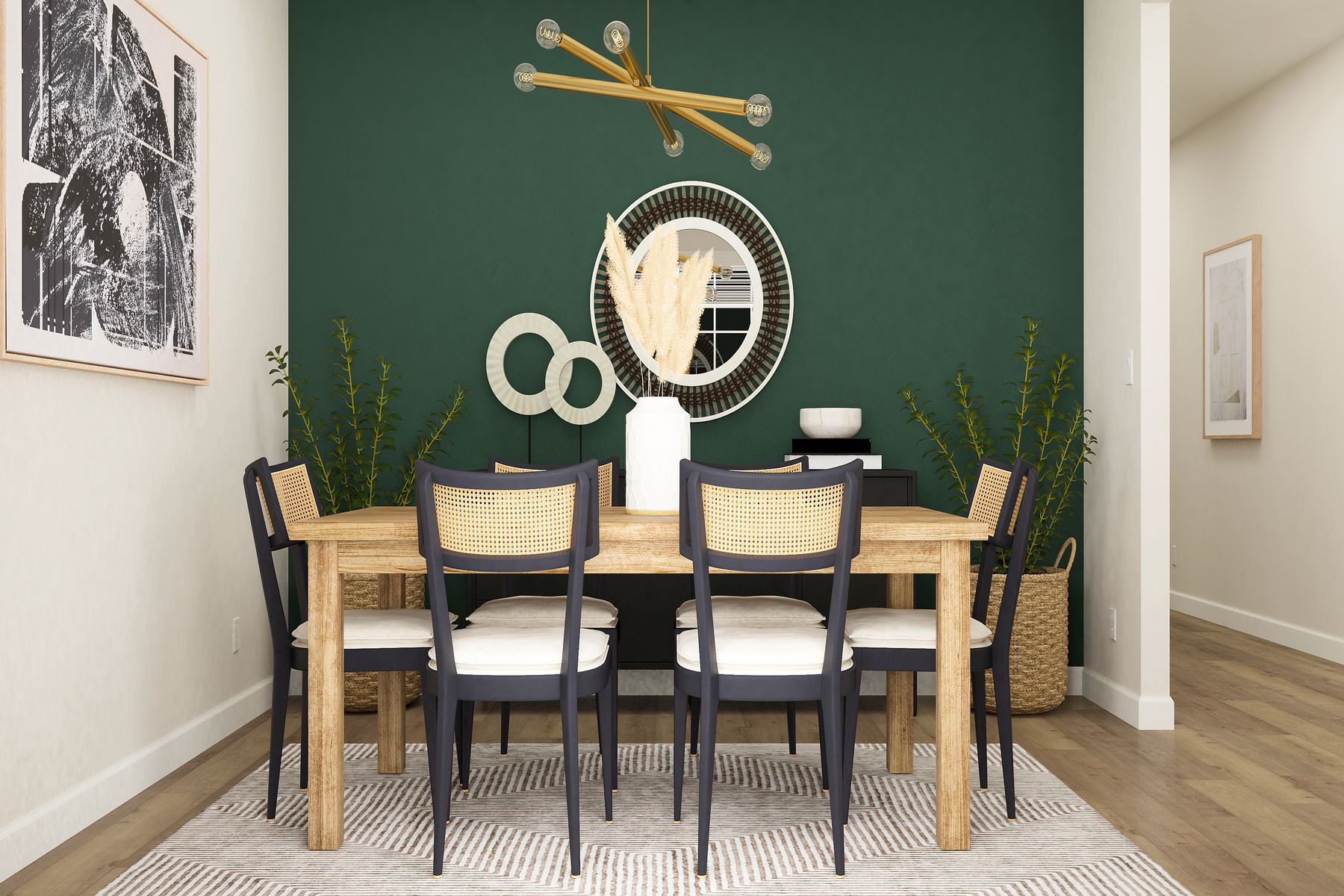 The spacious dining room is ready for all your dinner parties!