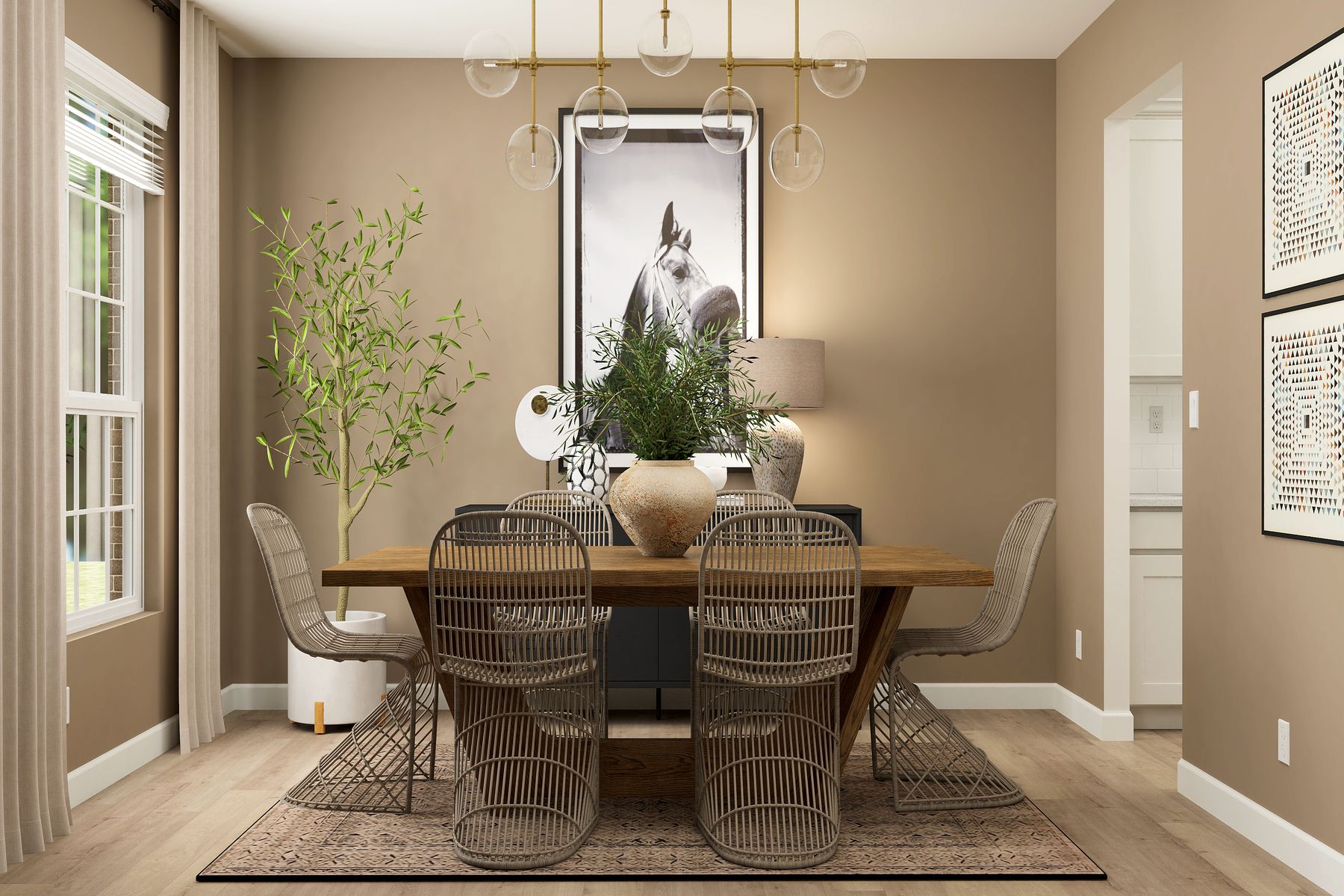 The spacious dining room is ready for all your dinner parties!