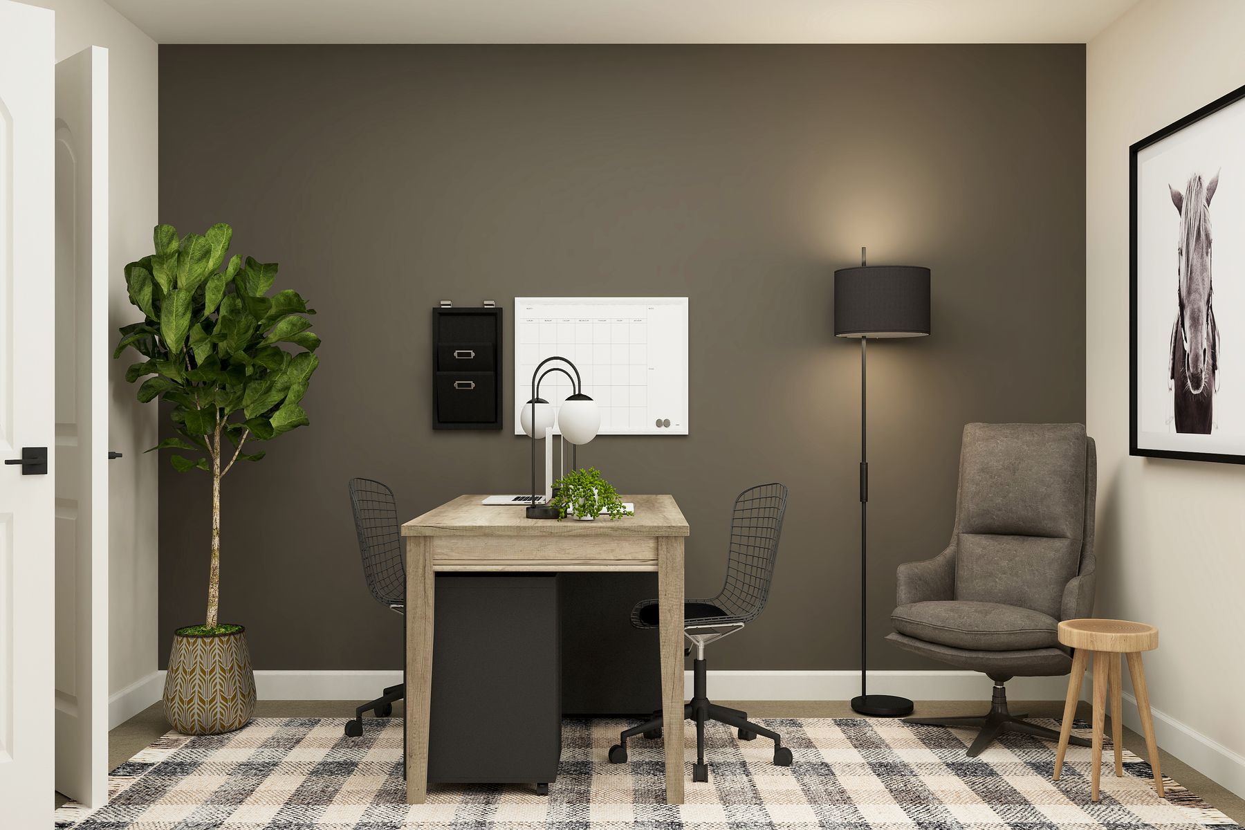 This home has four rooms that can be used as work spaces or bedrooms.
