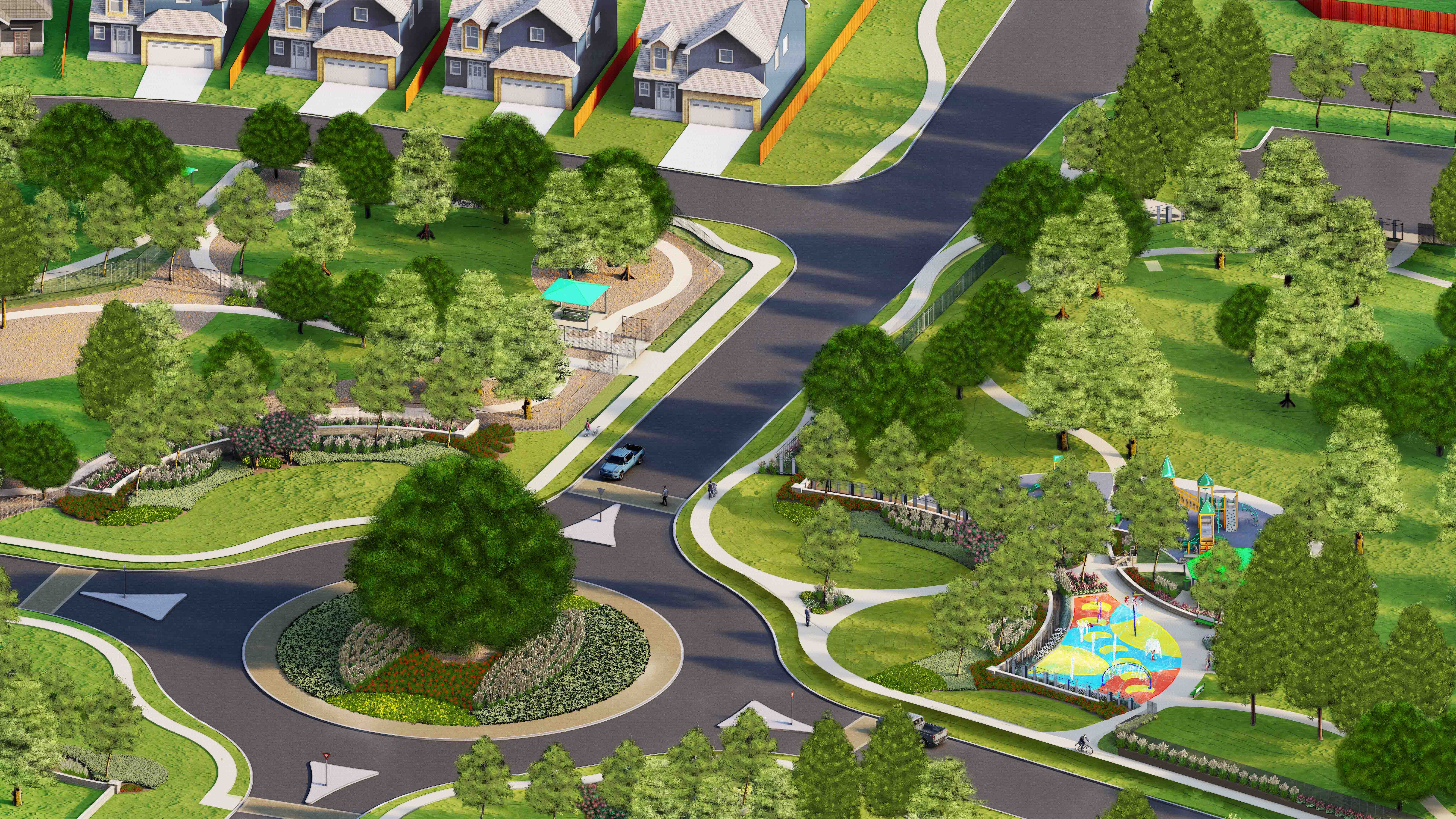 The amenities here are incredible and include a small and large dog park, a playground, splashpad and a disc golf course.