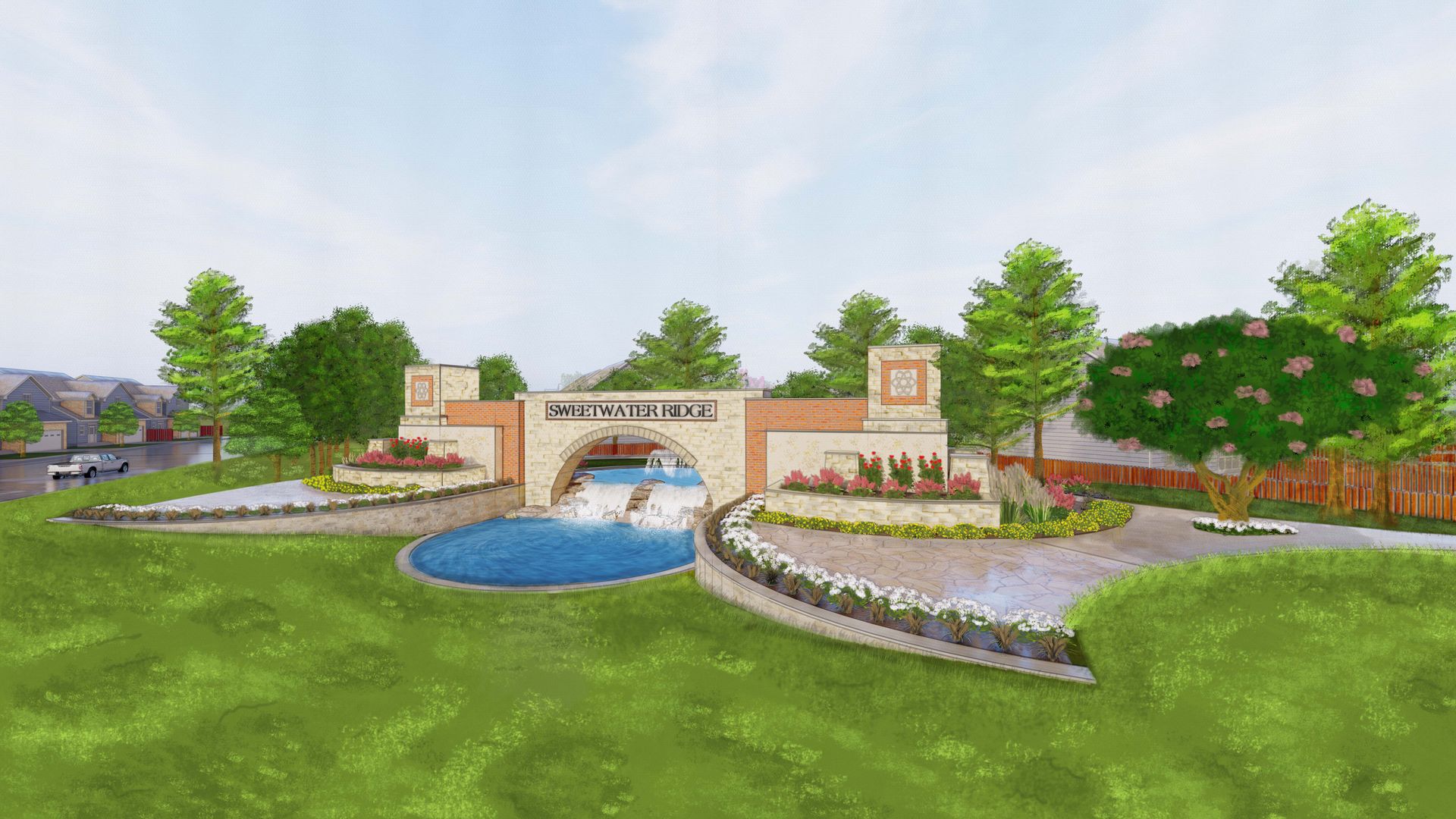 The community welcomes you with its grand monument.