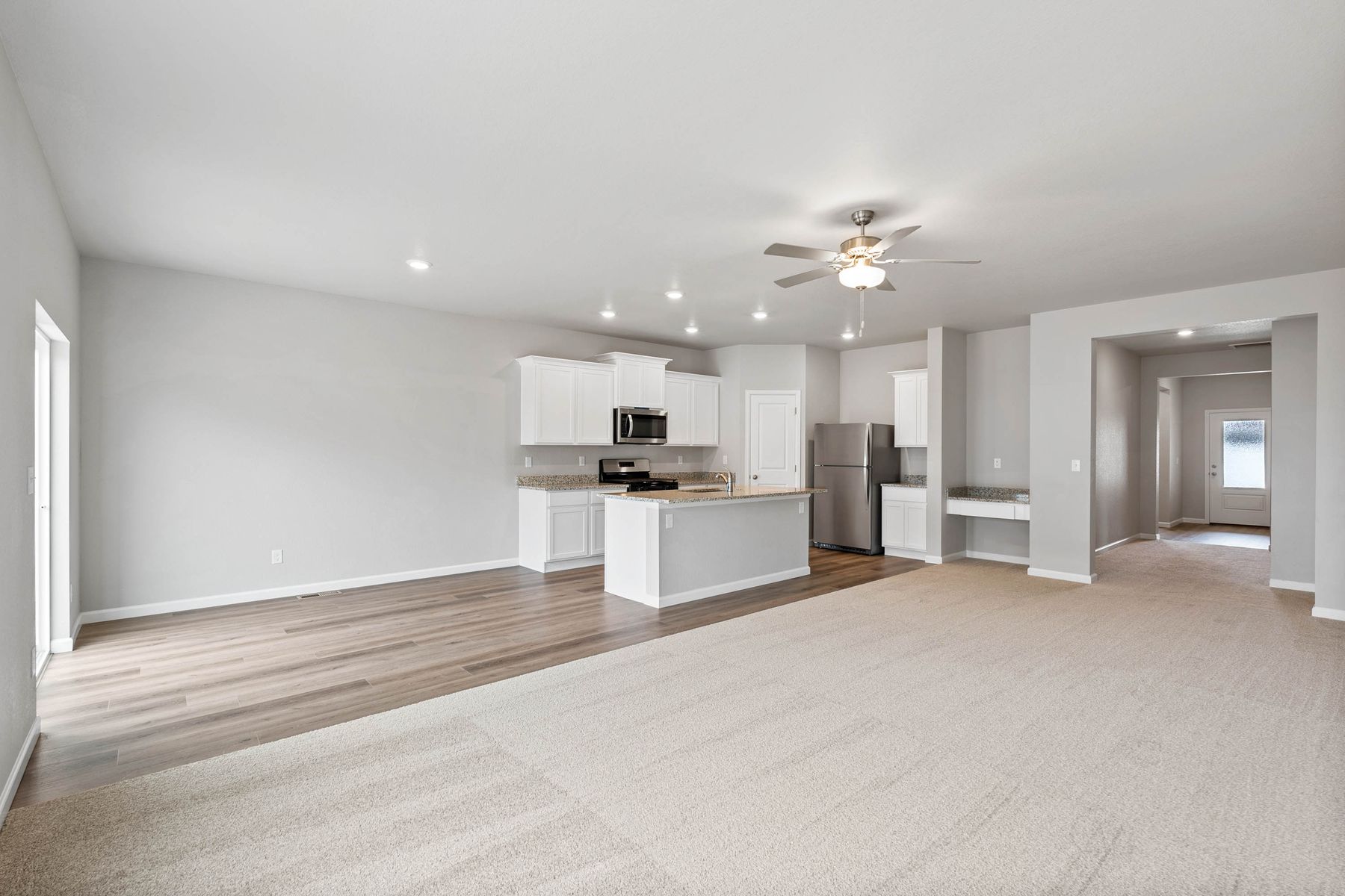 The family room is large enough for all of your furniture.