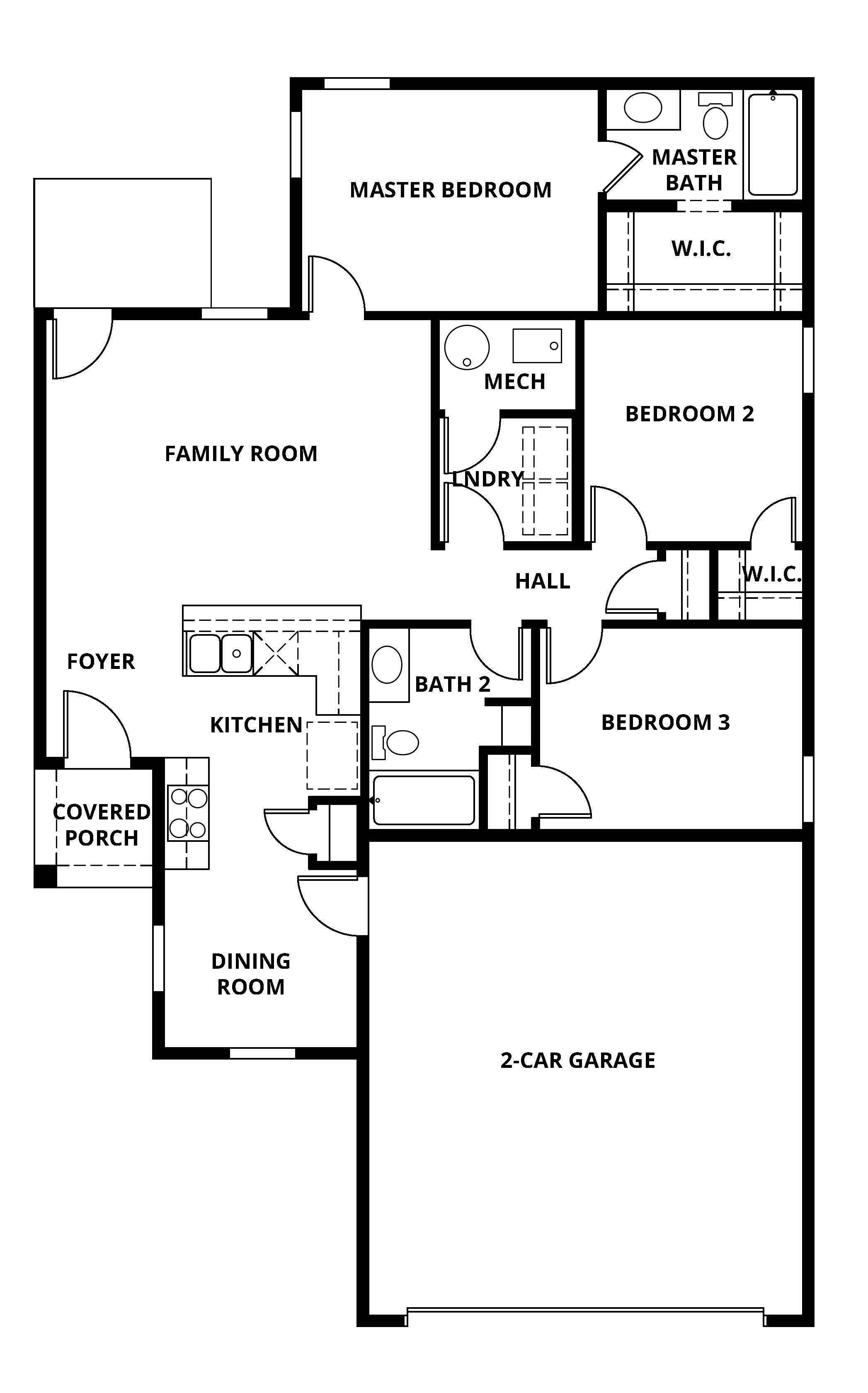 The American is a single story home with a chef ready kitchen and a spacious family room.