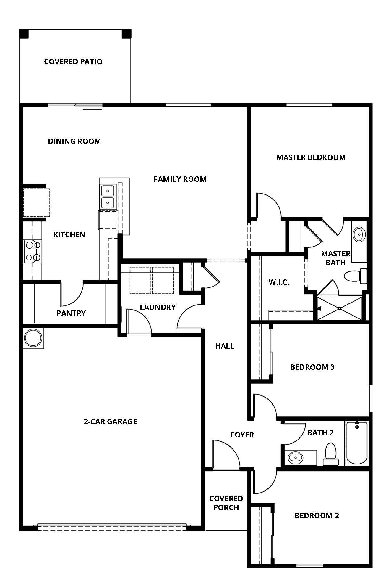 The Arroyo is a single story home with a spacious family room and chef ready kitchen