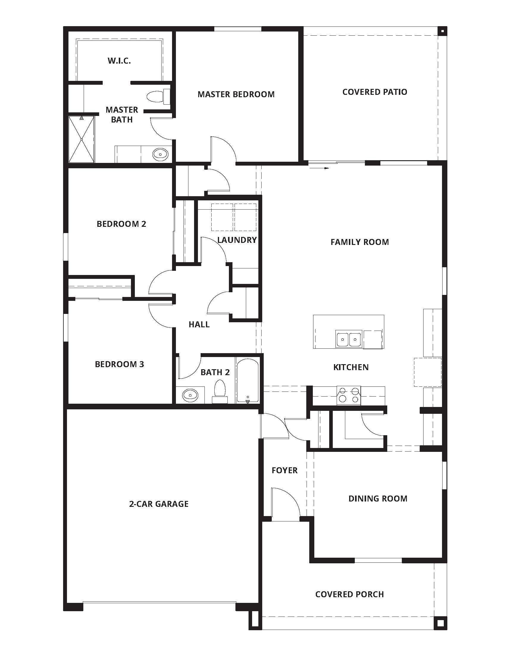 The Del Mar is a single story home with a spacious family room and chef ready kitchen