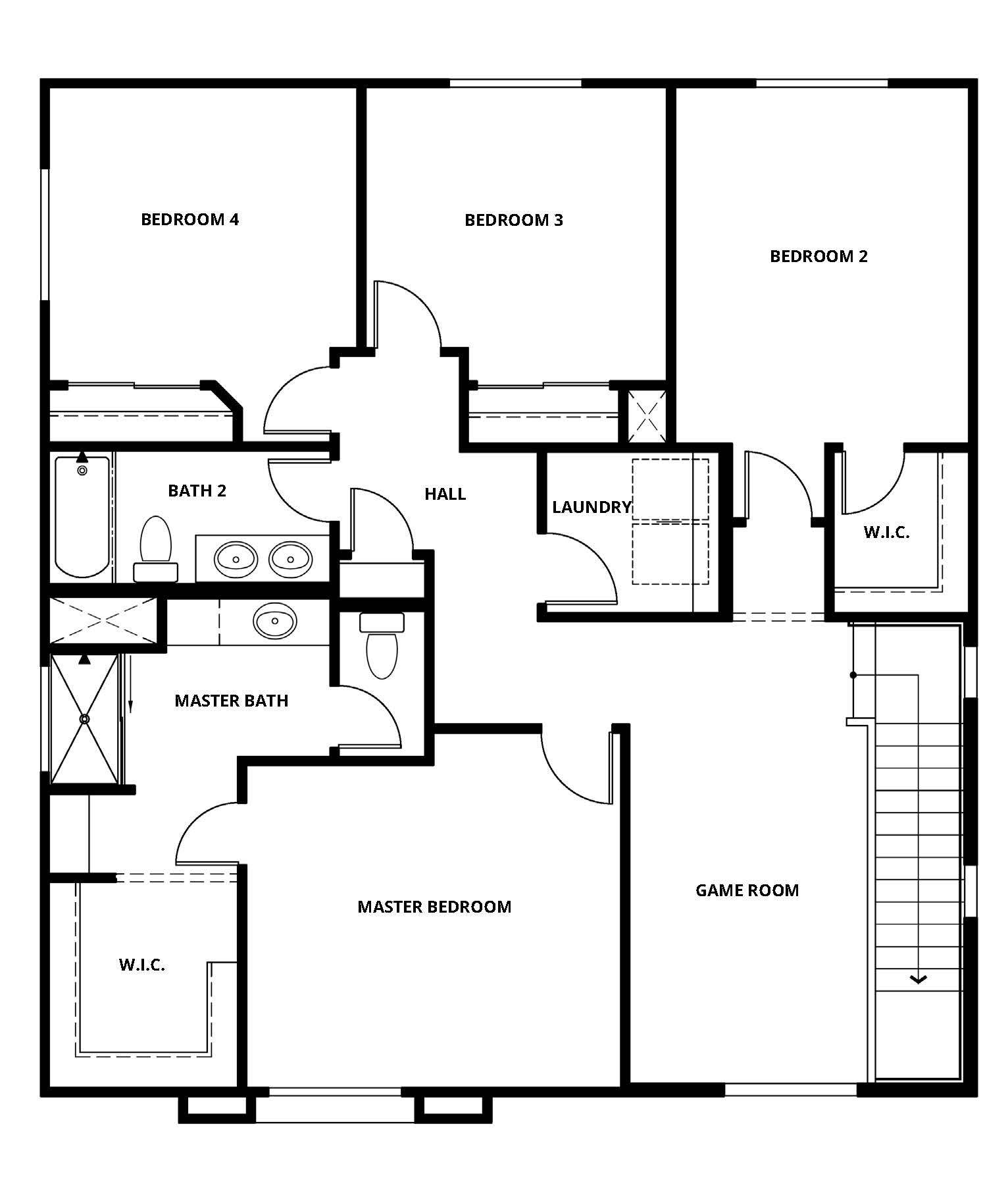 The second floor of the Redondo has the bedrooms and game room. 