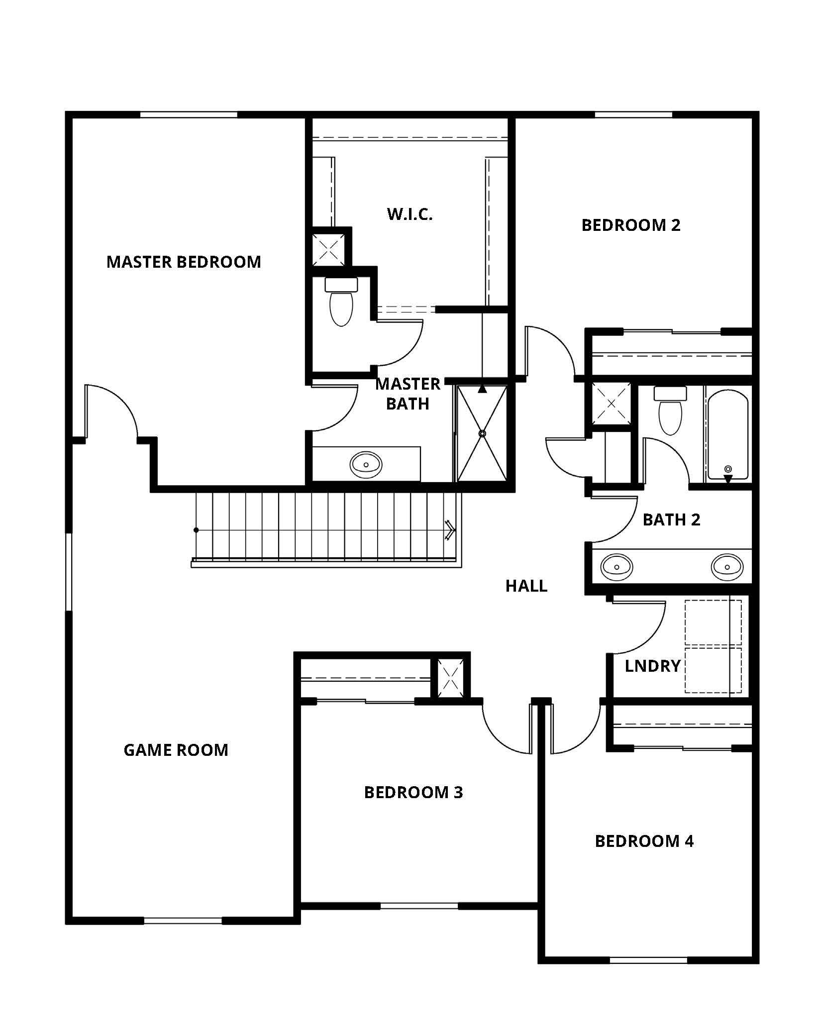 The second floor of the Venice has all the bedrooms and game room.