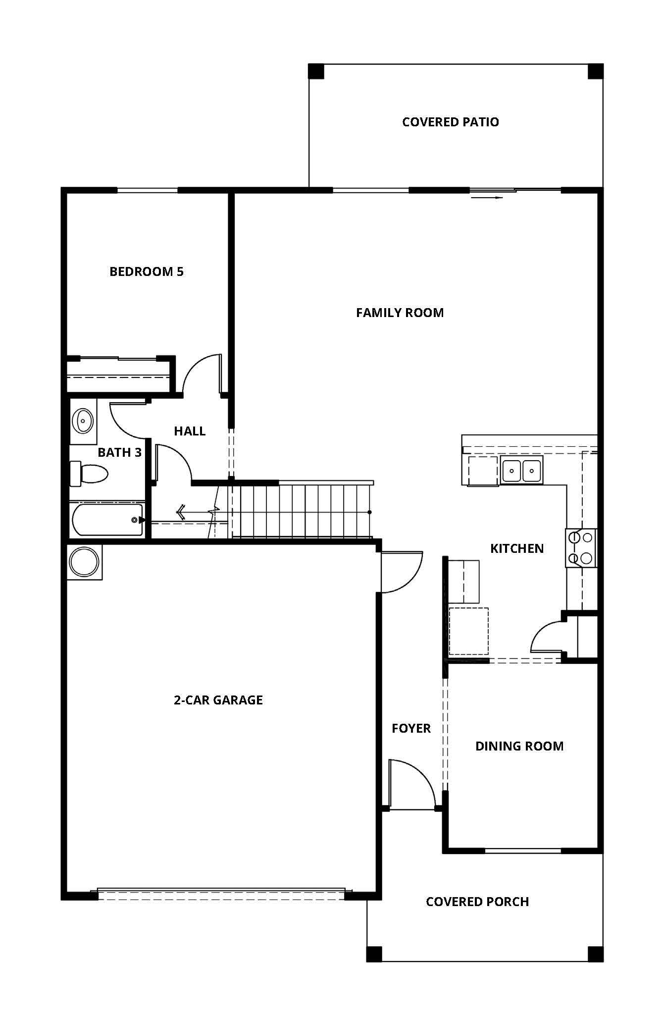 The first floor of the Venice has the spacious family room and the chef ready kitchen.