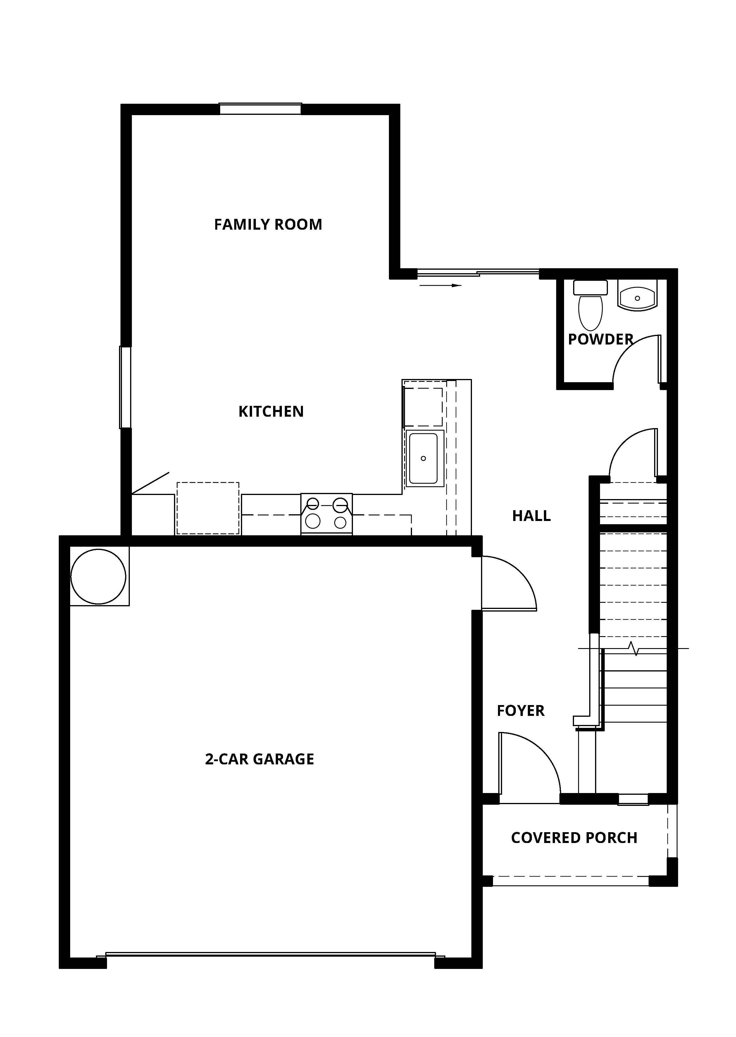 The first floor of the Davidson has the spacious family room and the chef ready kitchen.