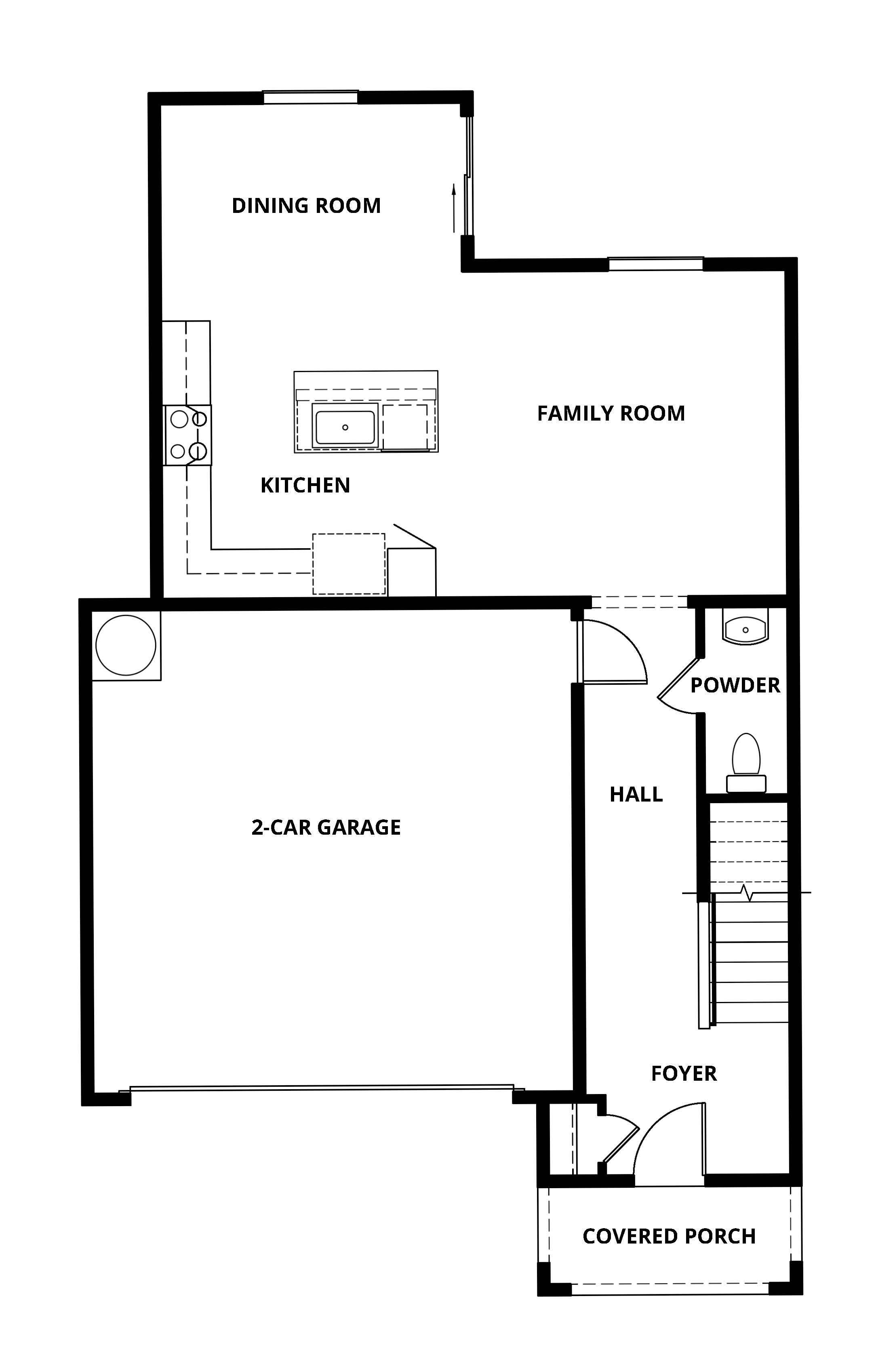 The first floor of the Shelby has the spacious family room and the chef ready kitchen.