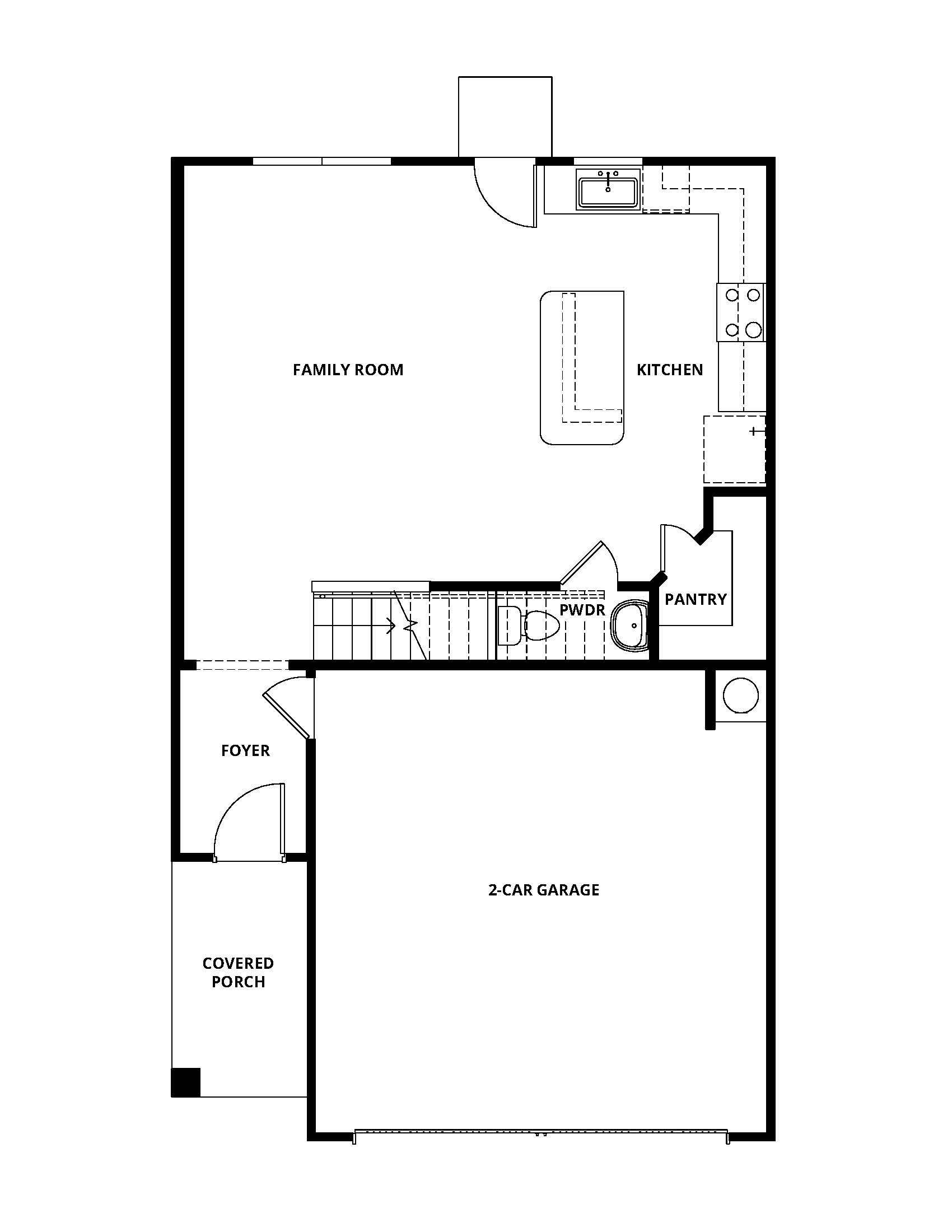 The first floor of the Jaguar includes the kitchen, living room, dining room and a powder room.