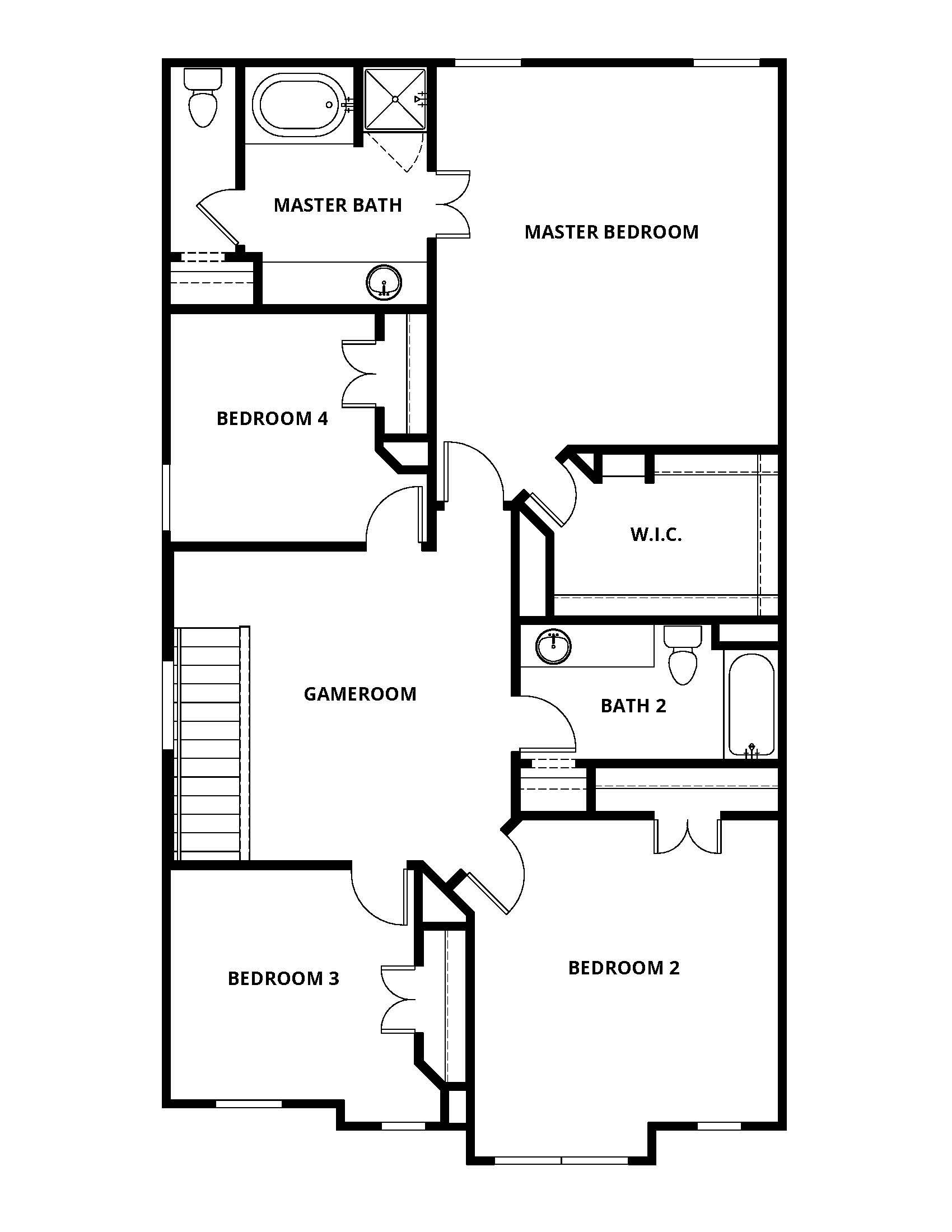 The second floor of the Yaupon floor plan is where all of the bedrooms and full bathrooms are located.