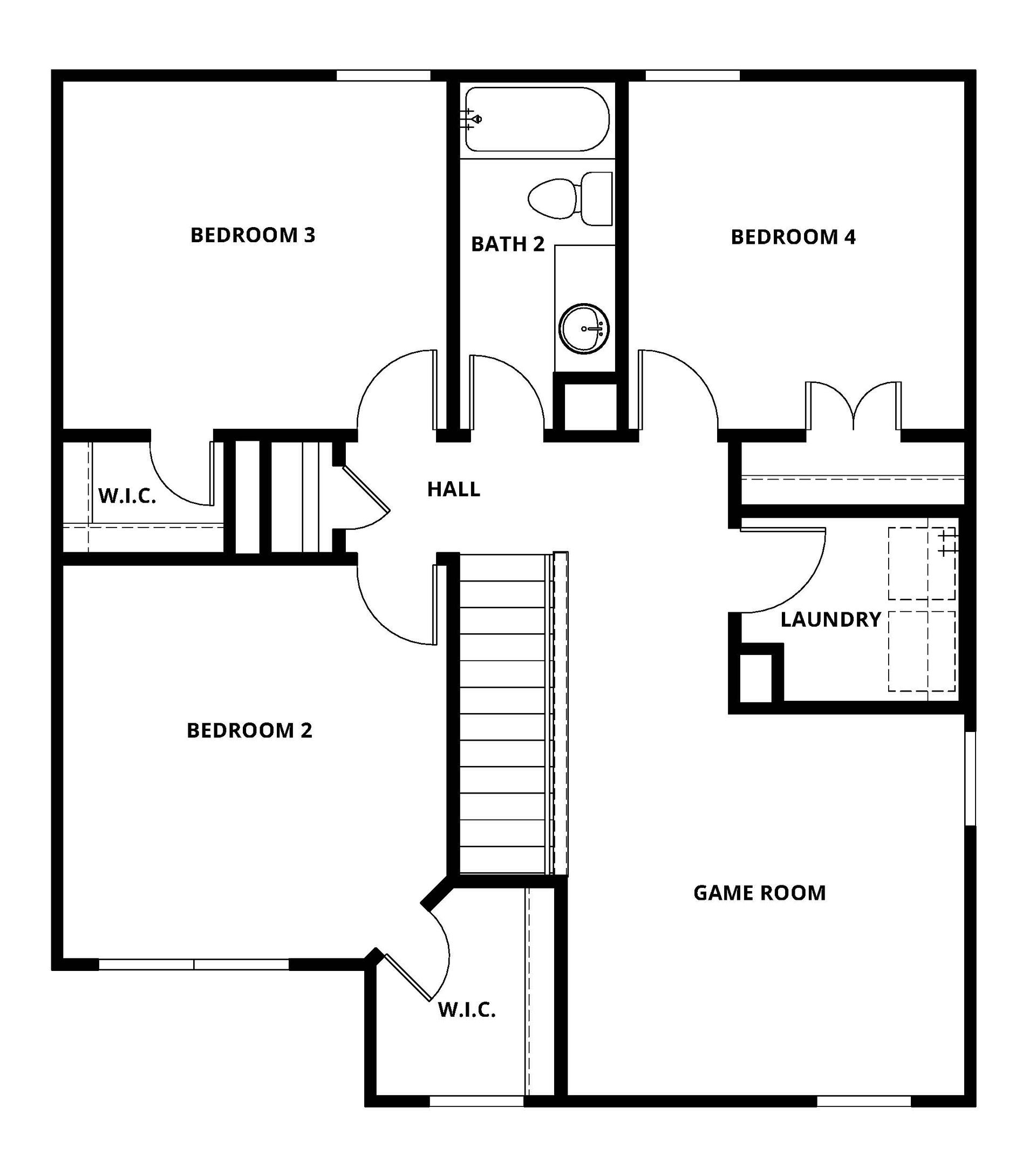 The second floor of the Piper has three bedrooms and a bathroom.
