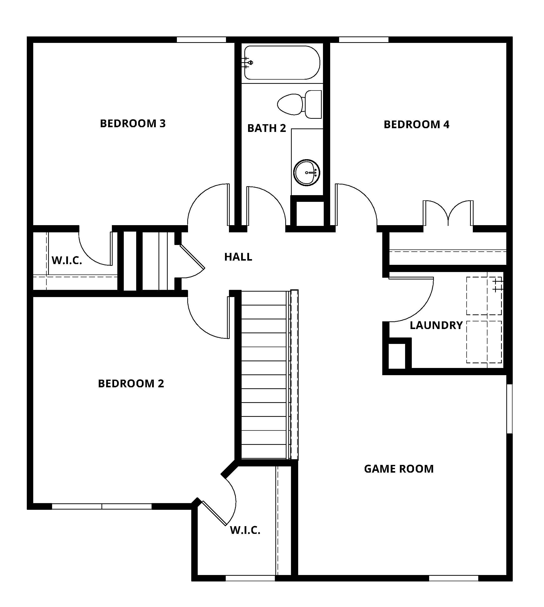 The second floor of the Piper has three bedrooms and a bathroom.