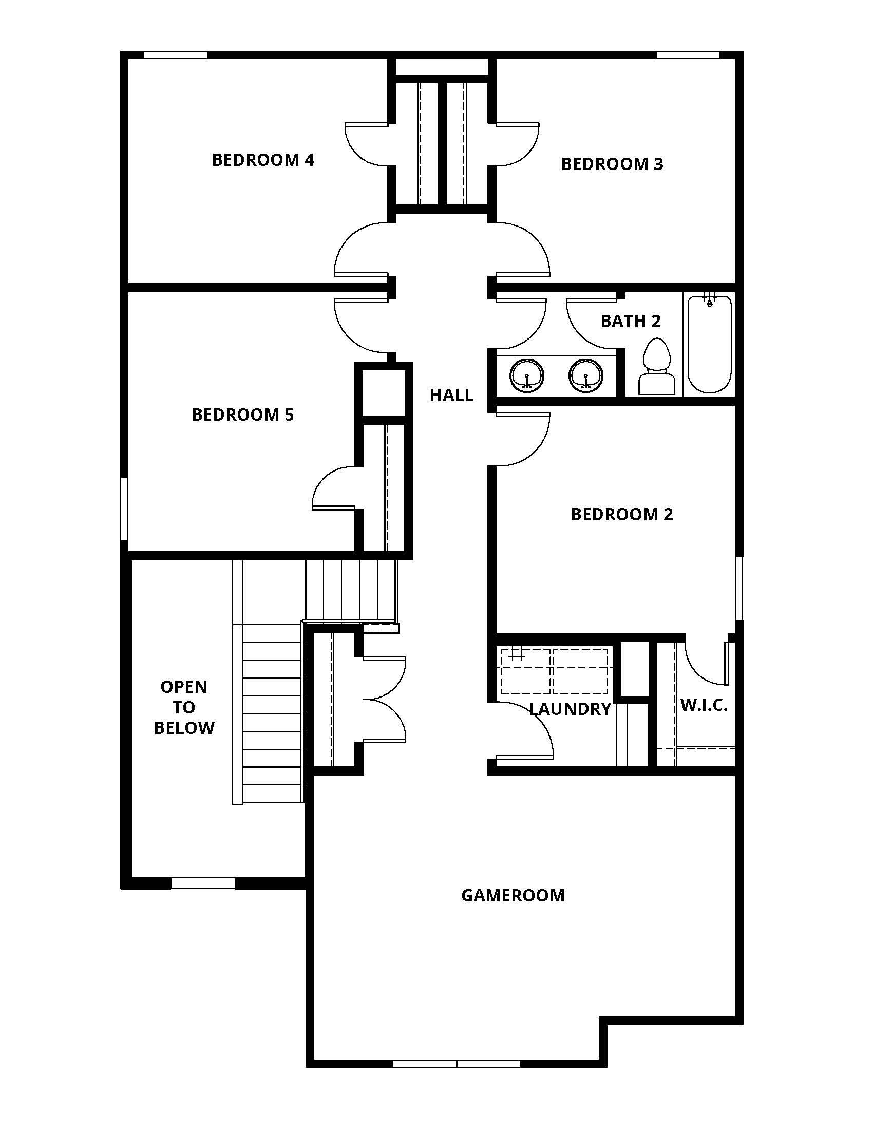 The second floor of the WIllow has three secondary bedrooms, a full bathroom and a loft.