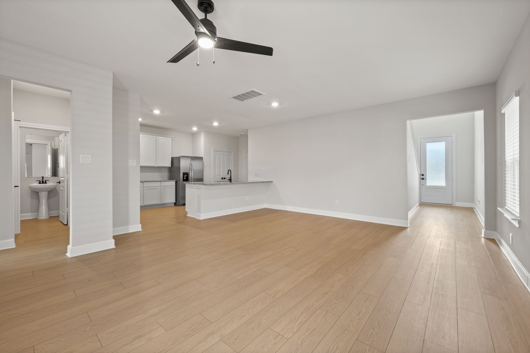 The first floor of the Willow is an open-concept floor plan.