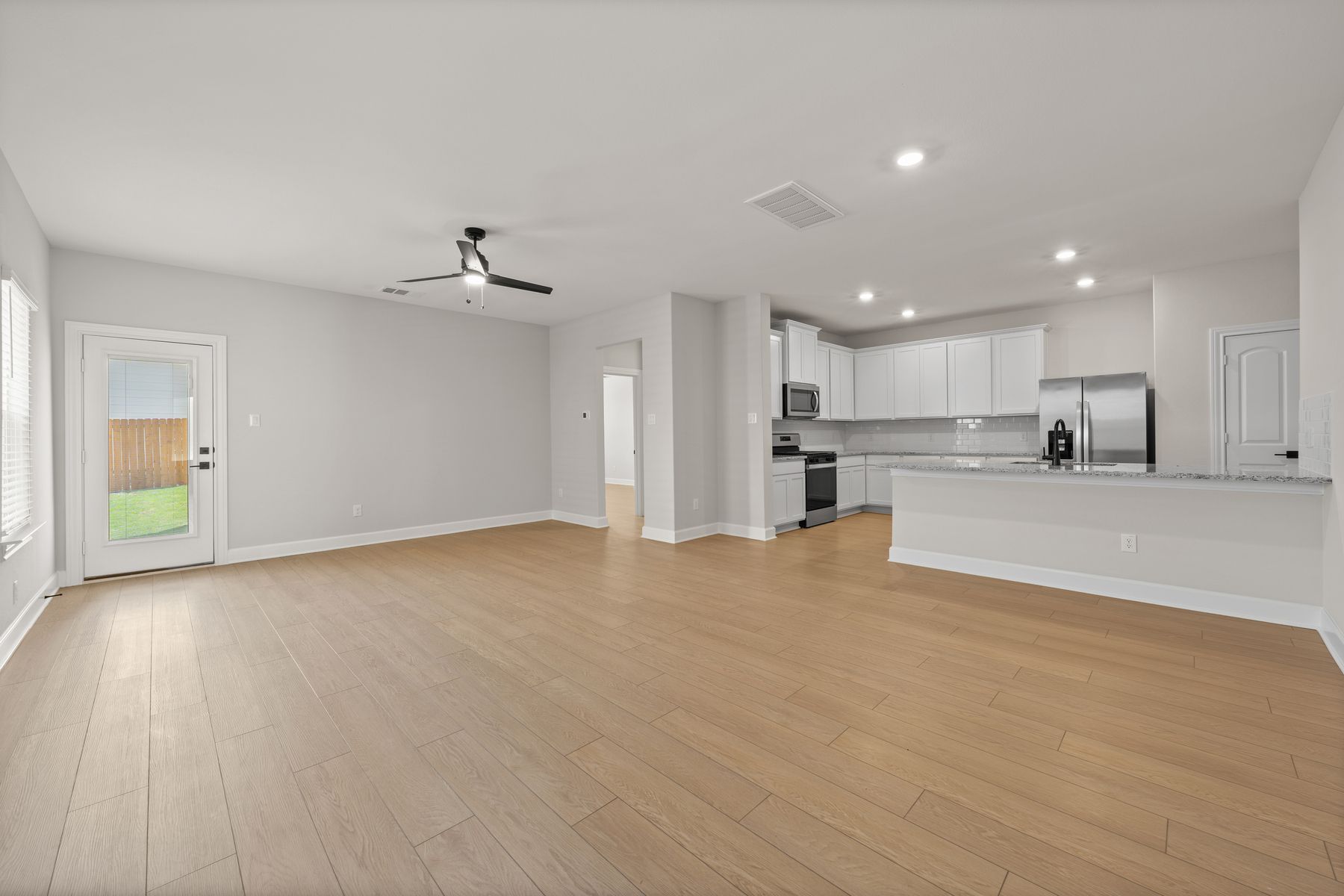 The family room is large enough for all of your furniture.