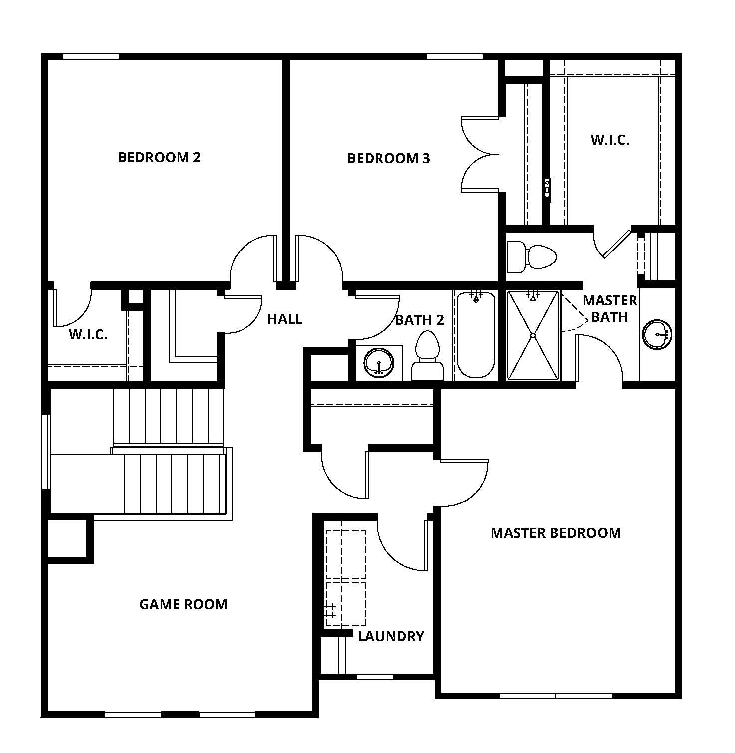 The second floor of the Starling has a game room and all of the bedrooms. 