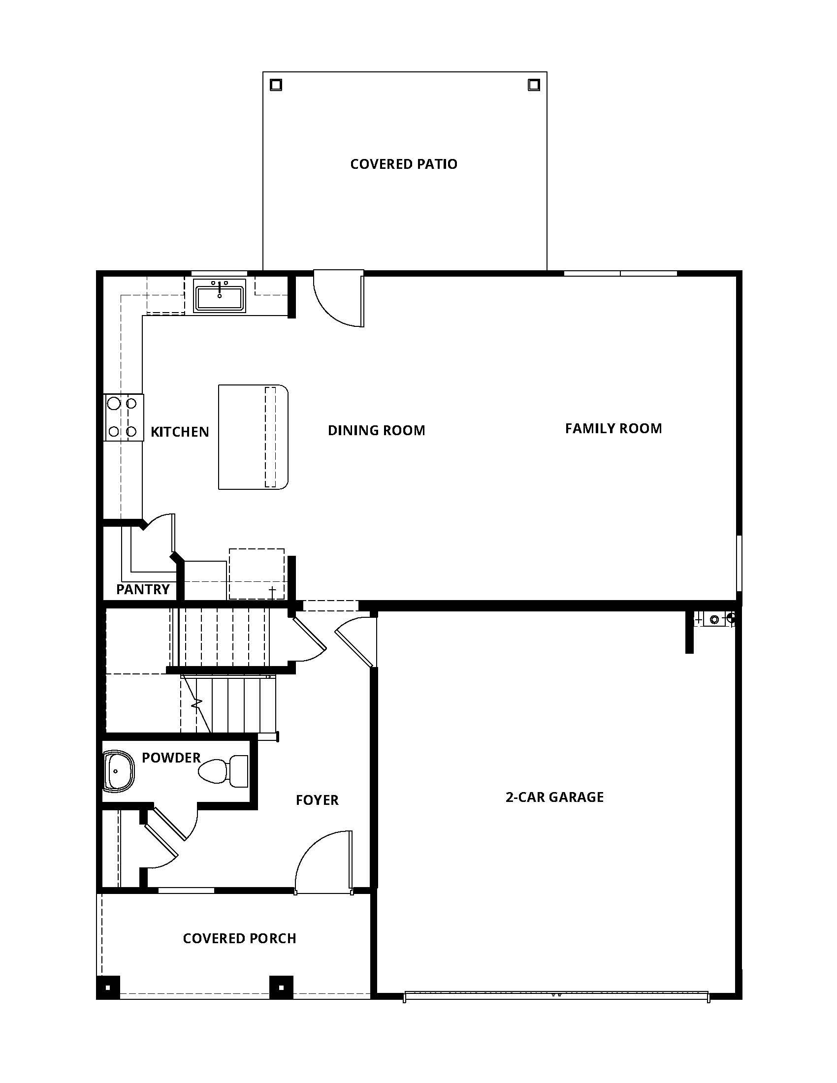 The first floor of the Starling has a spacious family room and a chef ready kitchen.