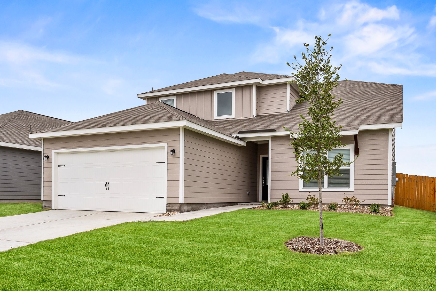 The Cypress has a front-load, two-car garage.