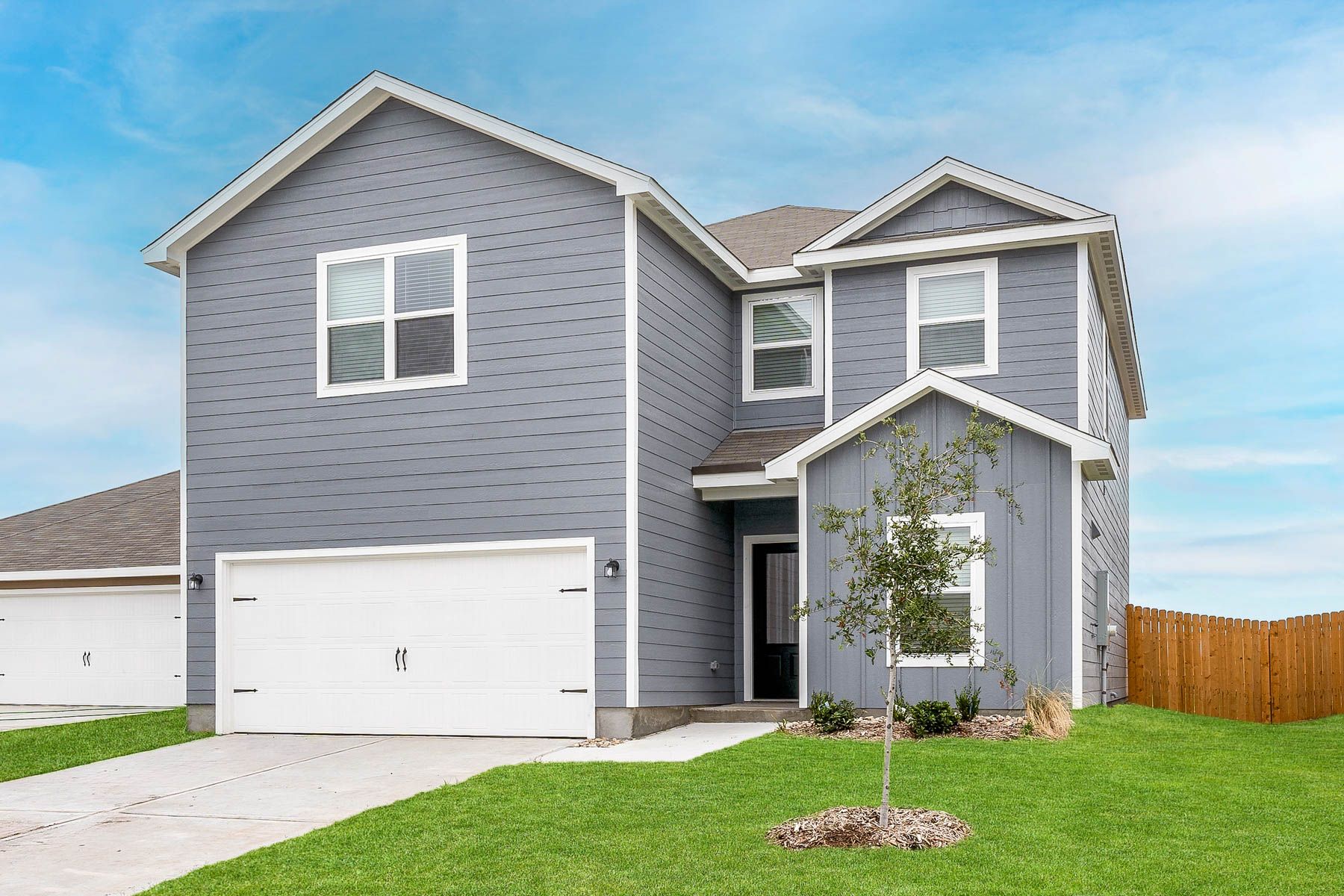 The Driftwood has a front-load, two-car garage.