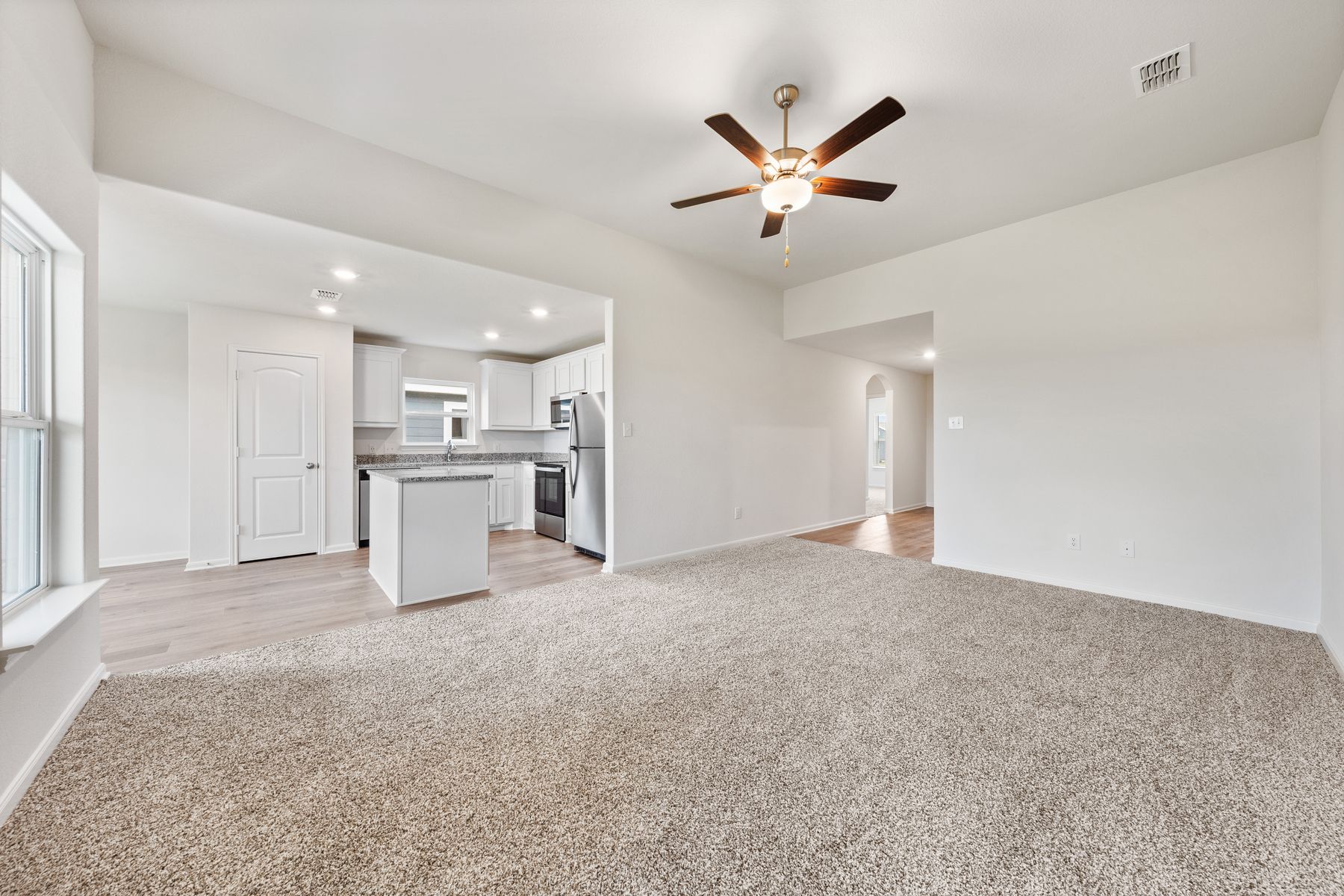 The family room of the Blanco sits adjacent to the kitchen.