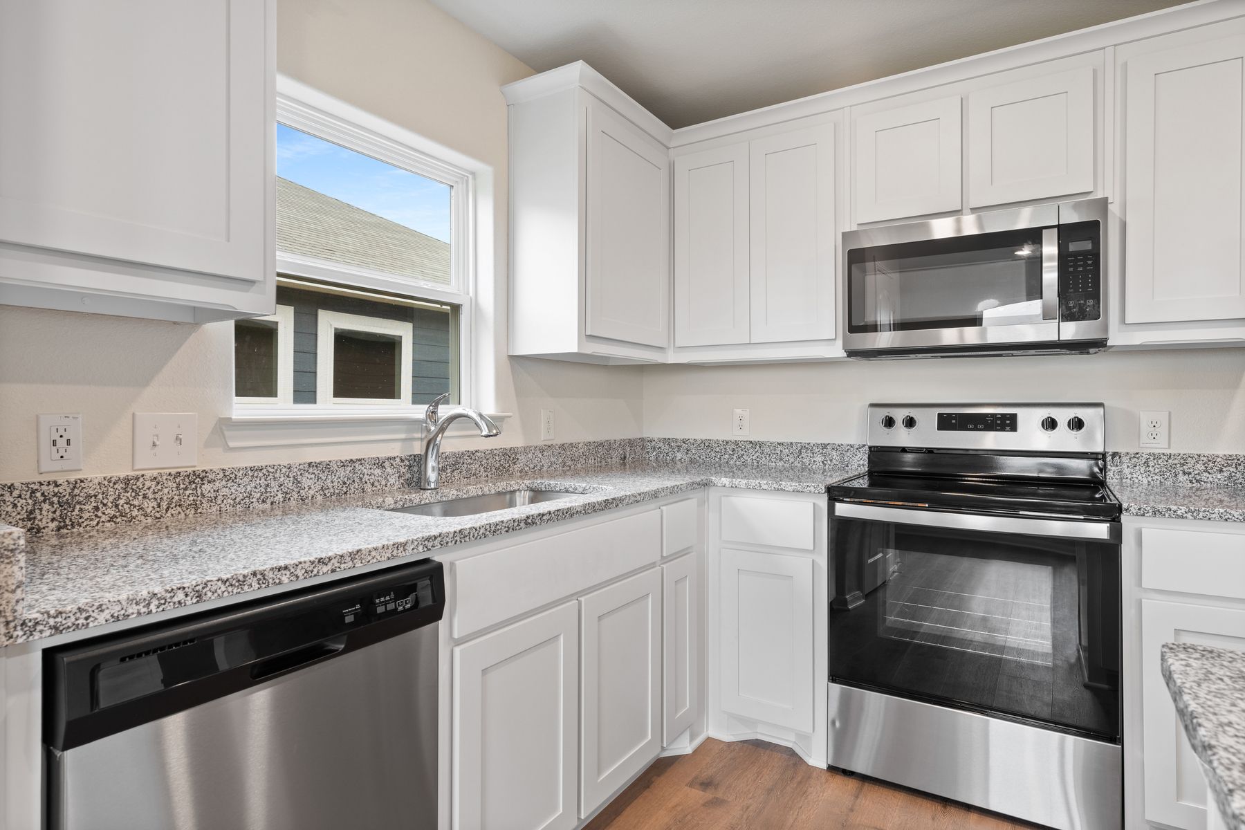 The kitchen of the Blanco has sprawling granite countertops.
