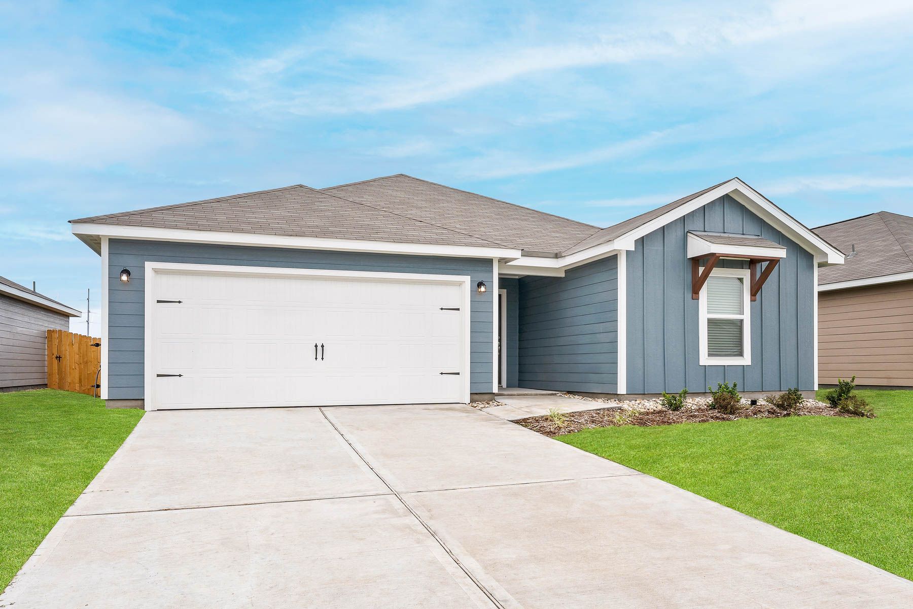 The Sabine has a front-load, two-car garage.