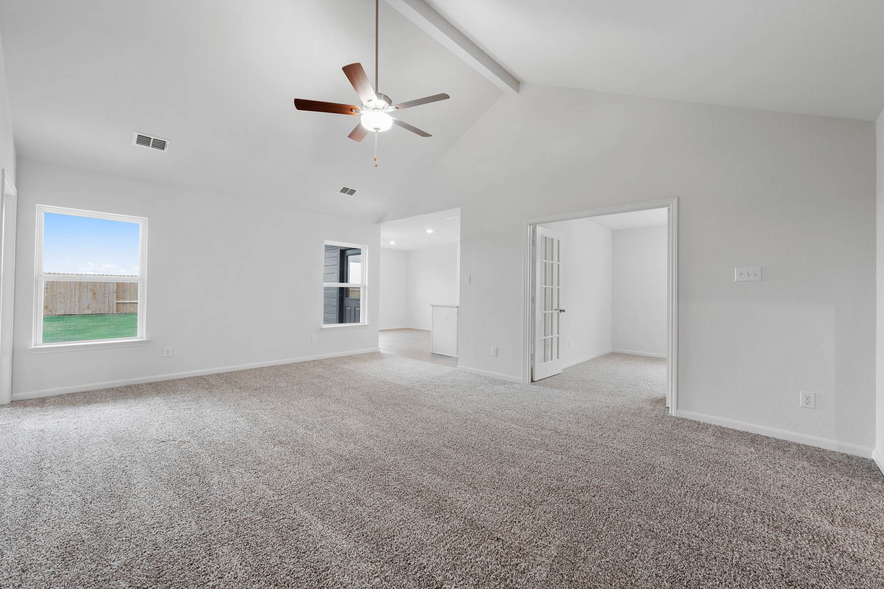 The large family room of the Sabine is large with plenty of room for furniture.
