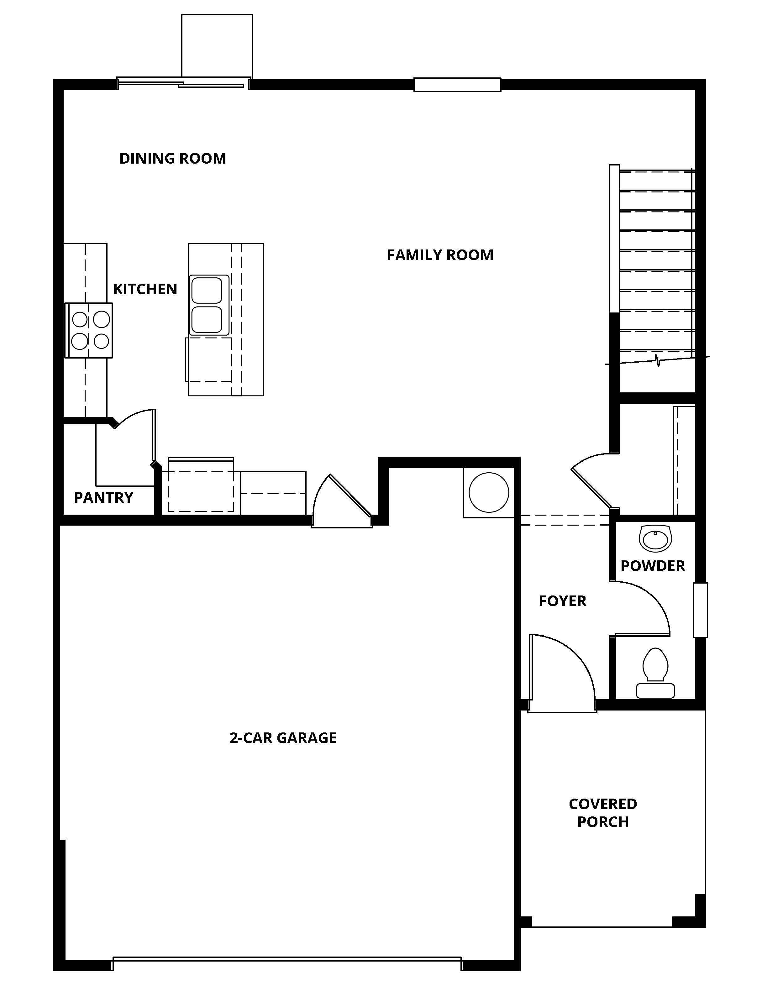 The first floor of the Morgan has a spacious family room and a chef ready kitchen.