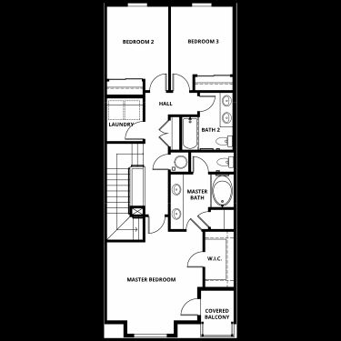 The seccond floor of the Loveland includes the master suite, secondary bedrooms and bathroom.