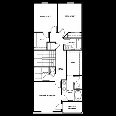 The second floor of the Vail includes the master suite and secondary bedrooms.