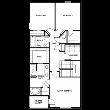 The second floor of the Monarch includes the master suite and secondary bedrooms.