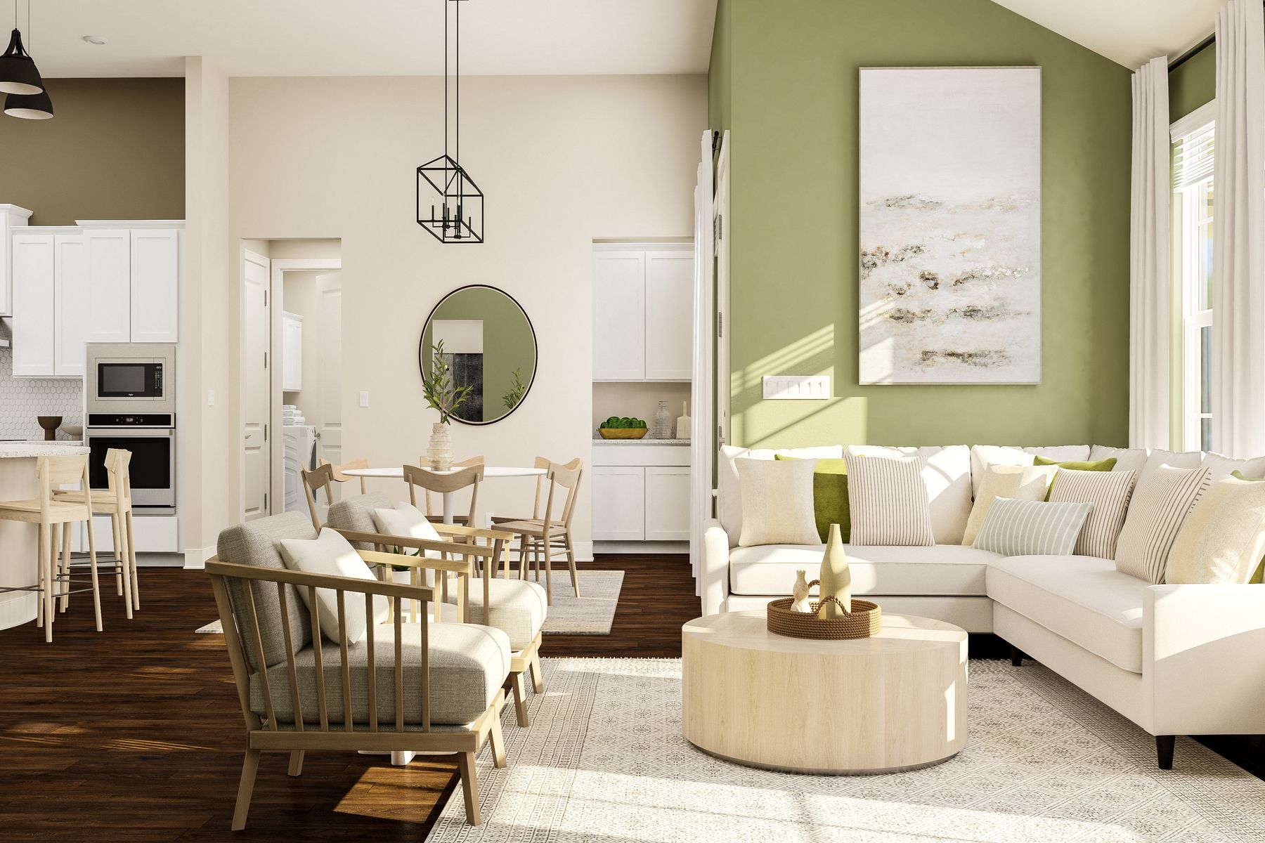 The incredible living room provides easy access to the kitchen and dining room.