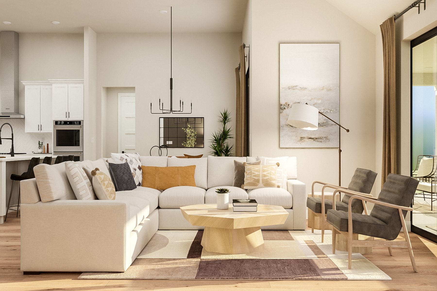 The open floor plan of the Mantle was designed for functional family living.