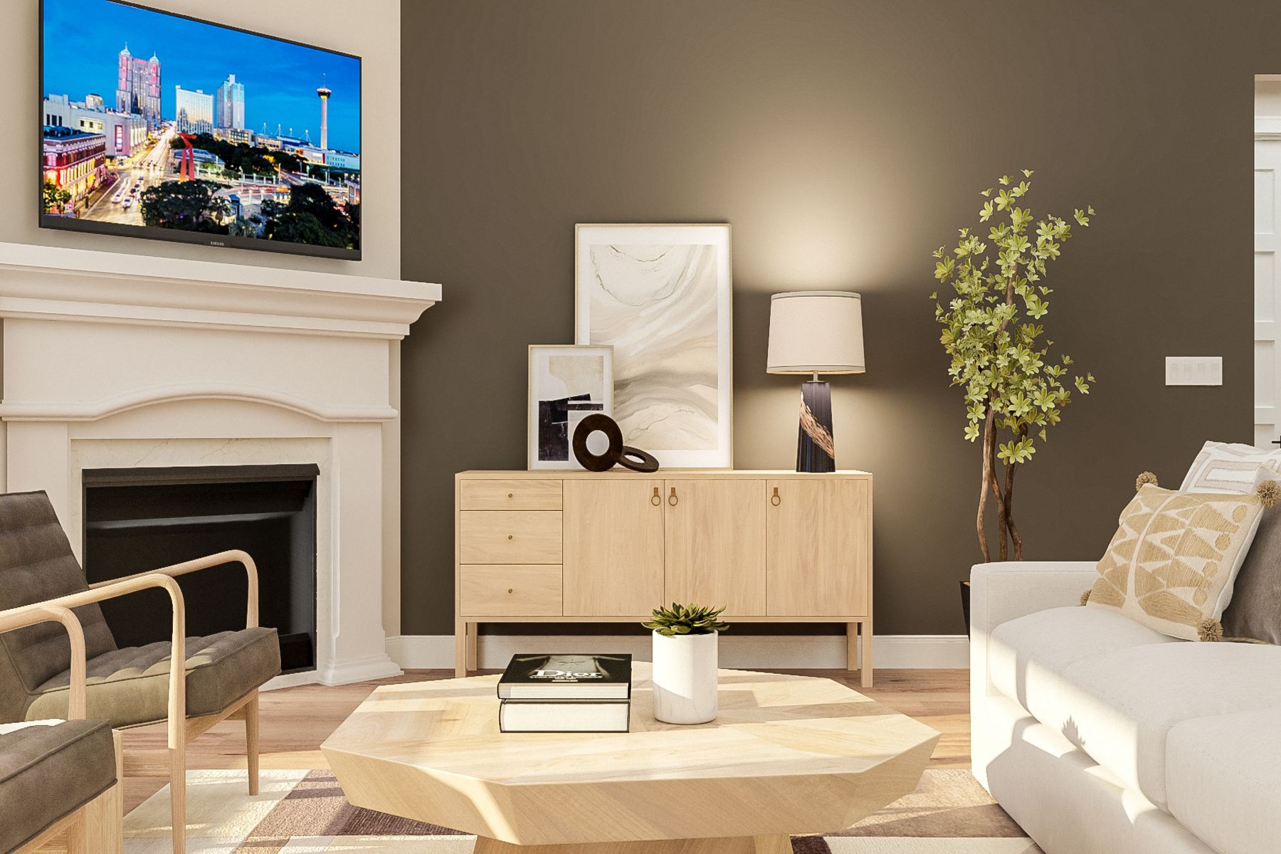The family room of the Mantle is large with plenty of space for large furniture. 